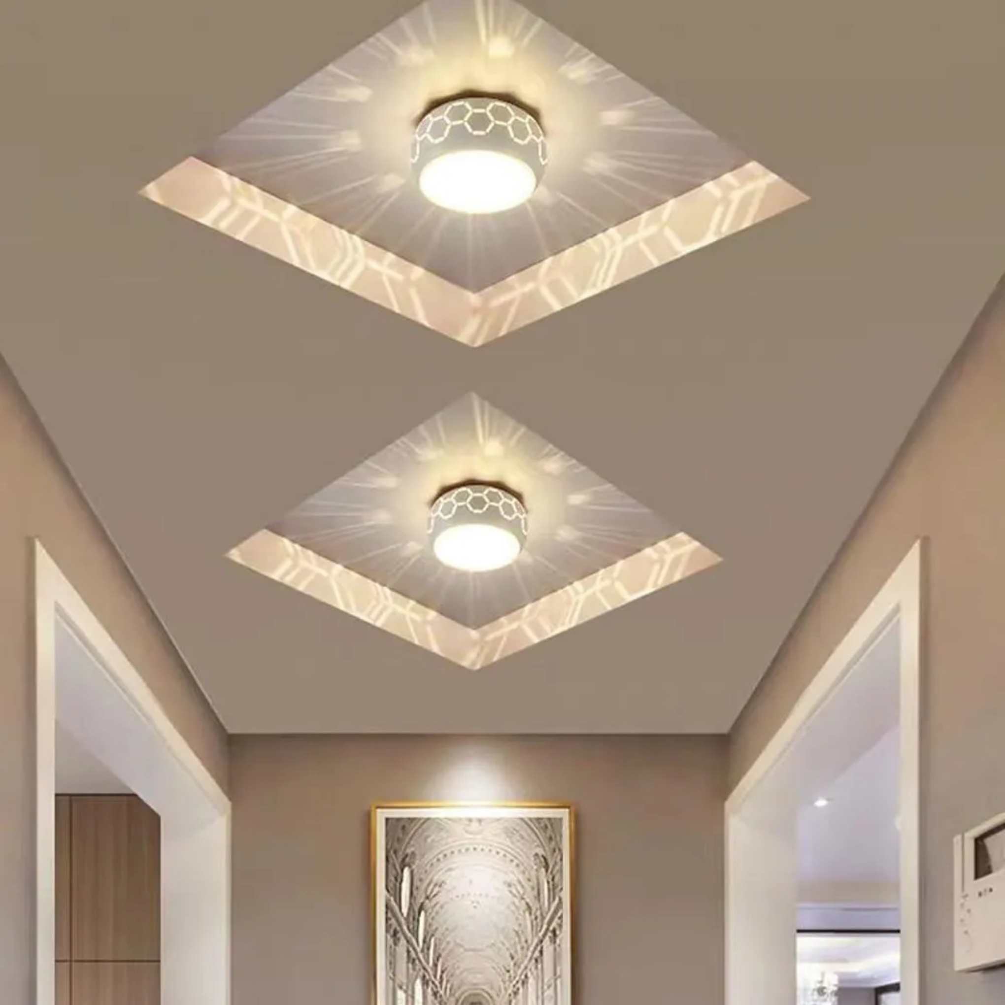 White synthetic drum globe flush mount lighting — Warm White (3000K)