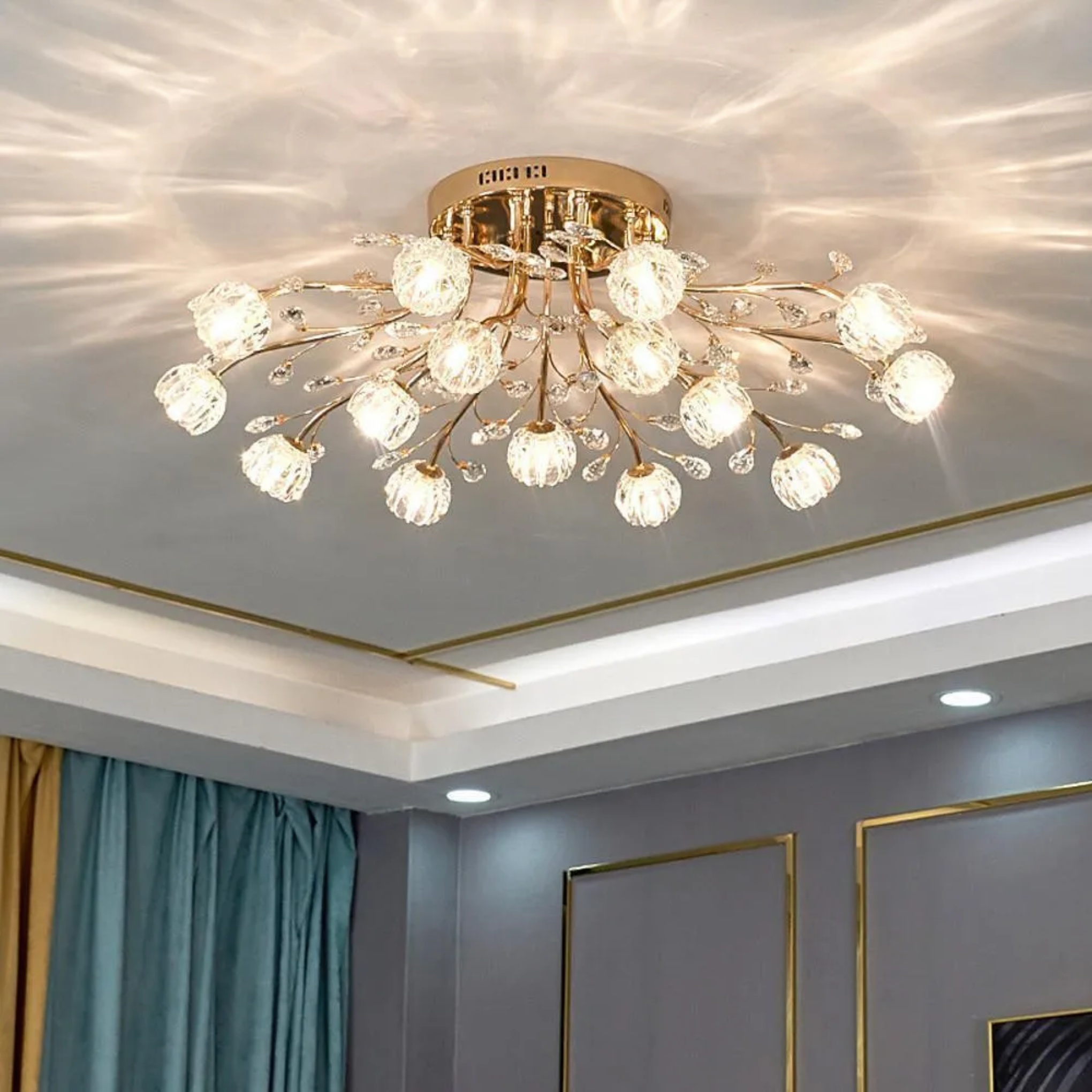 White modern cluster globe semi-flush mount light — 12-Light