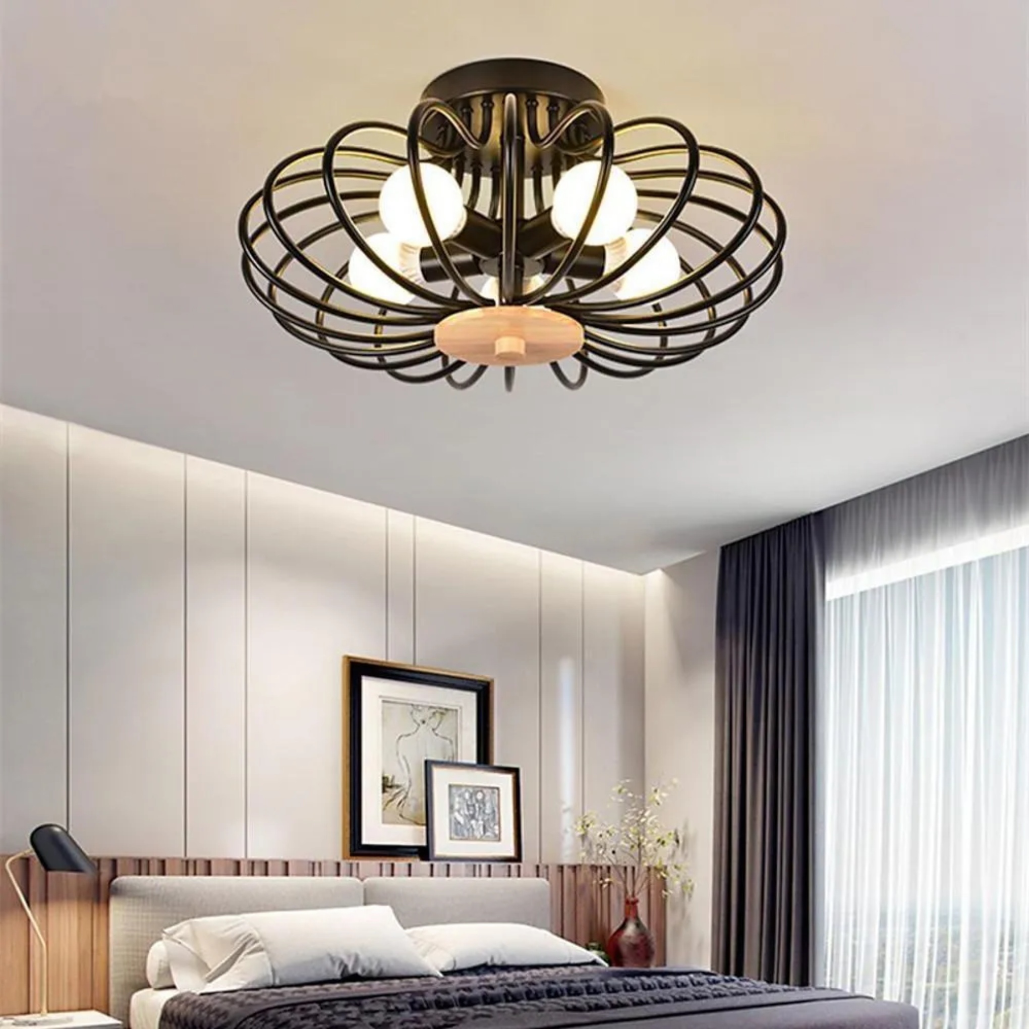 Intricate globe metal flush mount lighting for bedroom — 19" Diameter / White