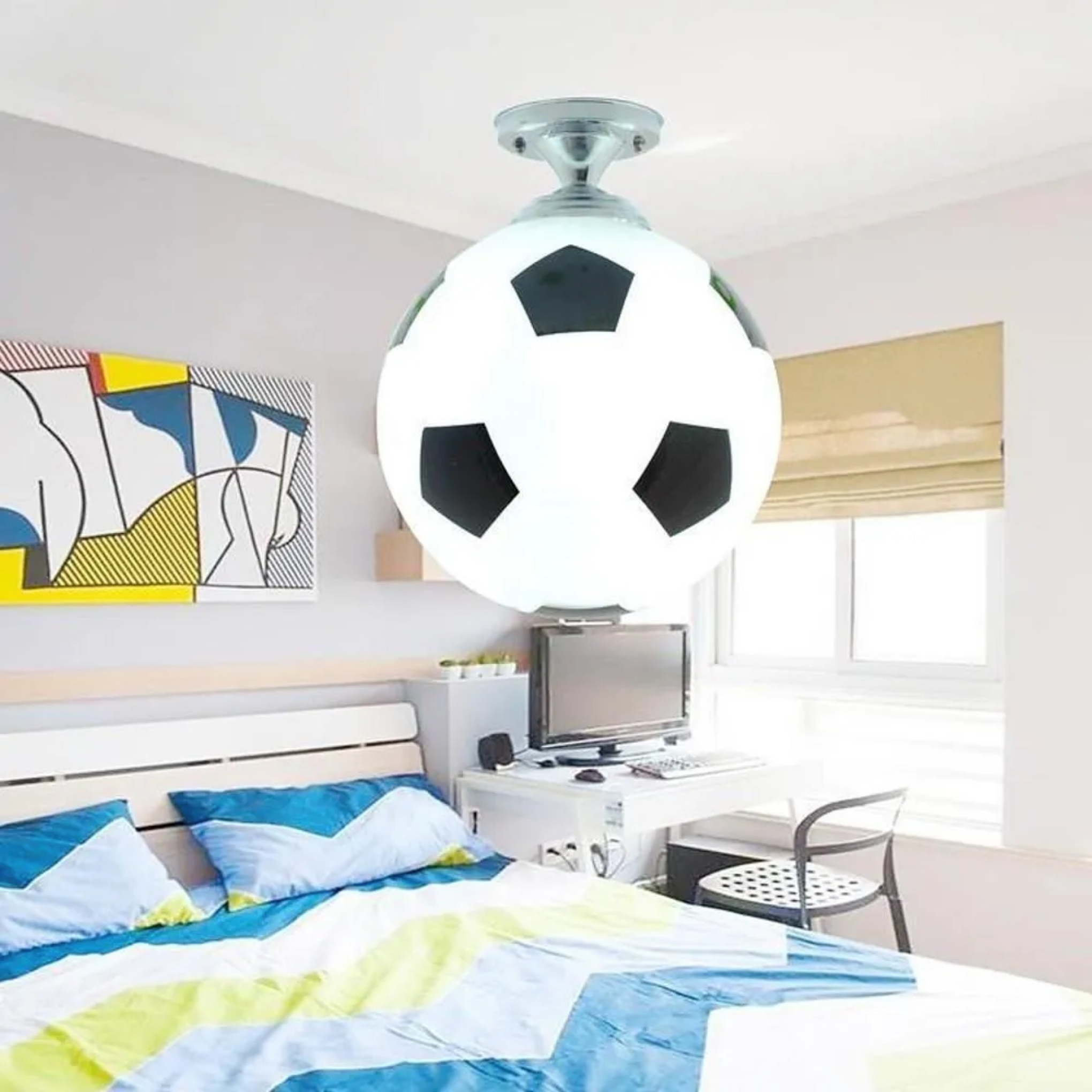Modern globe blue semi-flush mount light