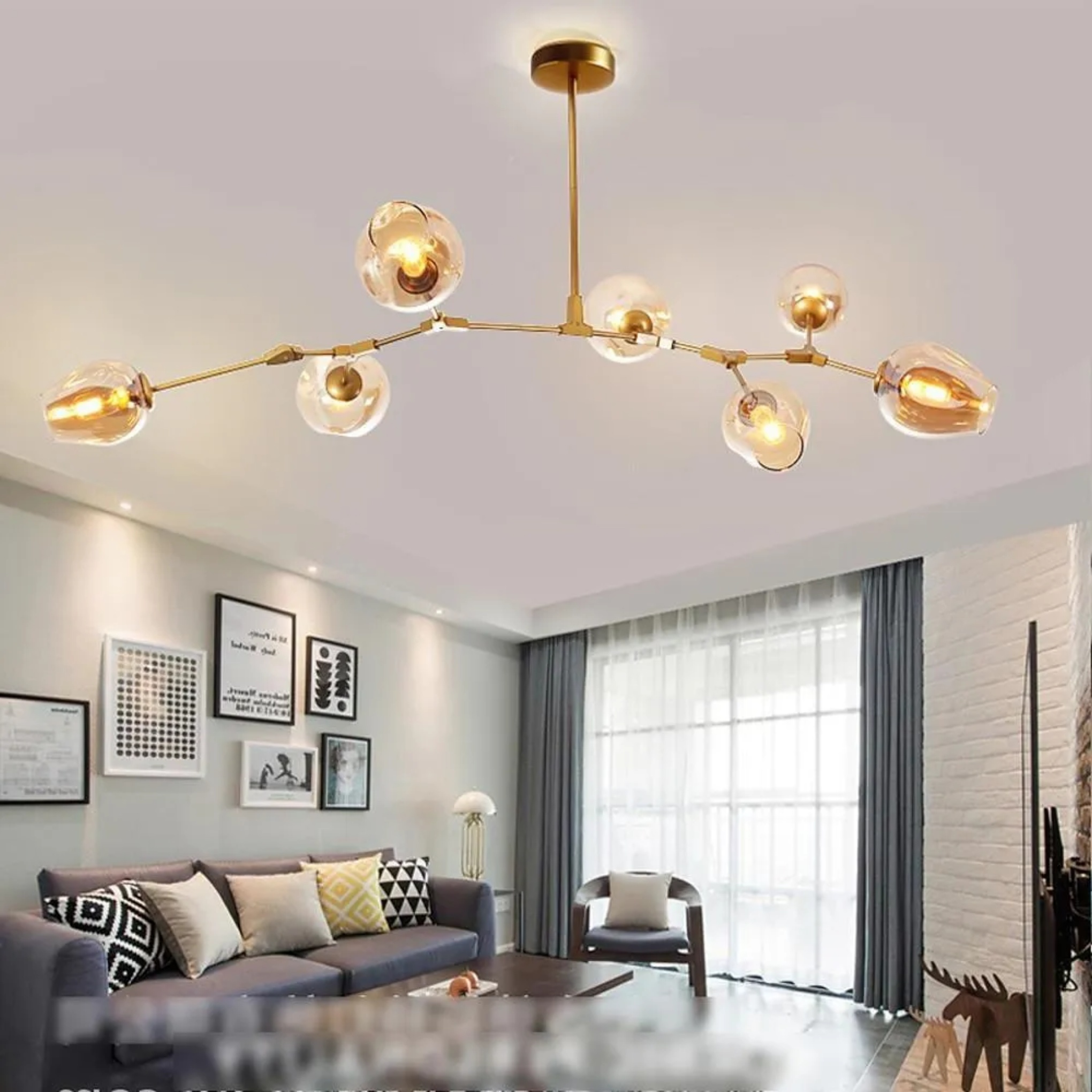 Industrial globe sputnik glass chandeliers — With Warm White Bulb / Blue / 5-Light