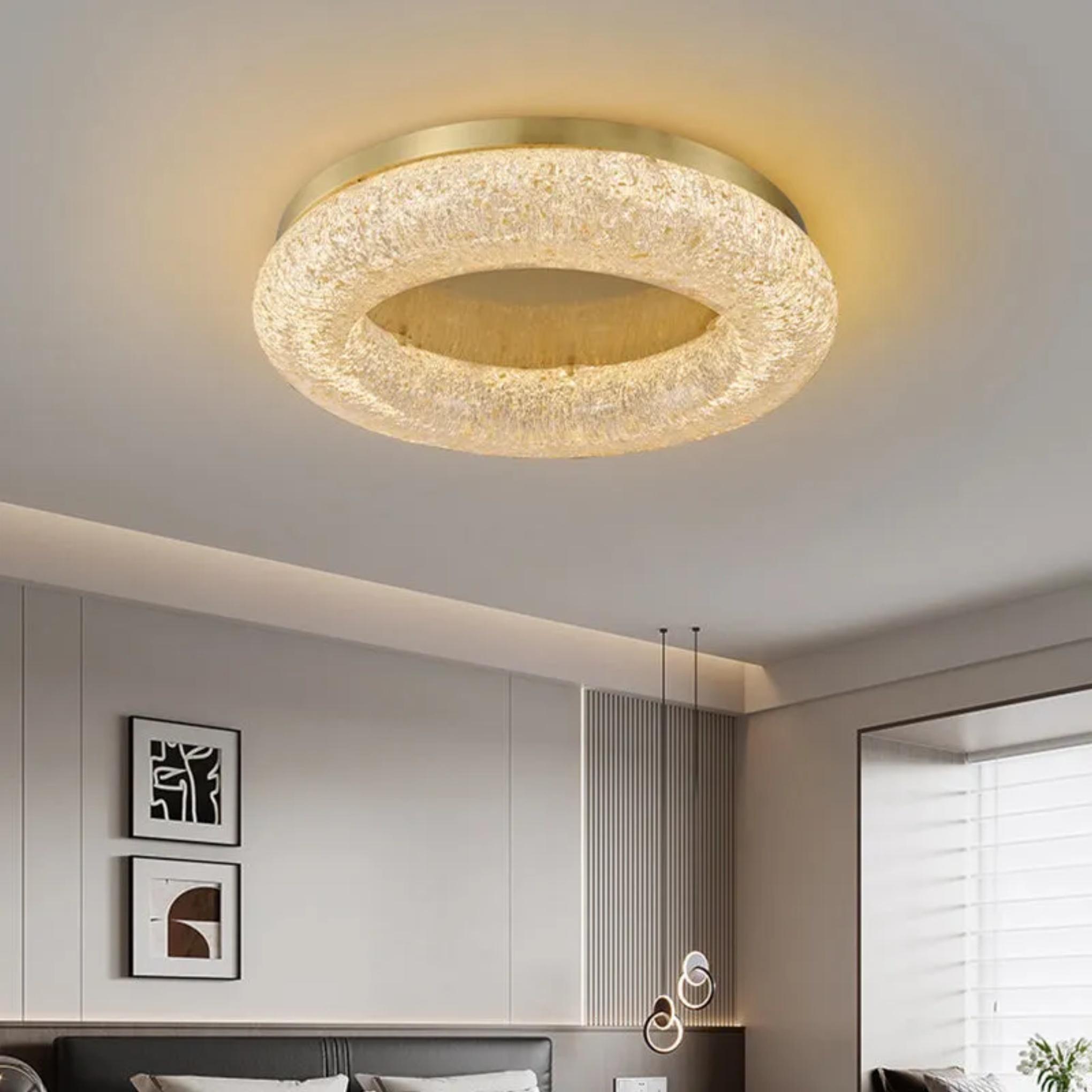 Luxury ring leaf gold resin flush mount lighting — 110V-120V (US/CA)