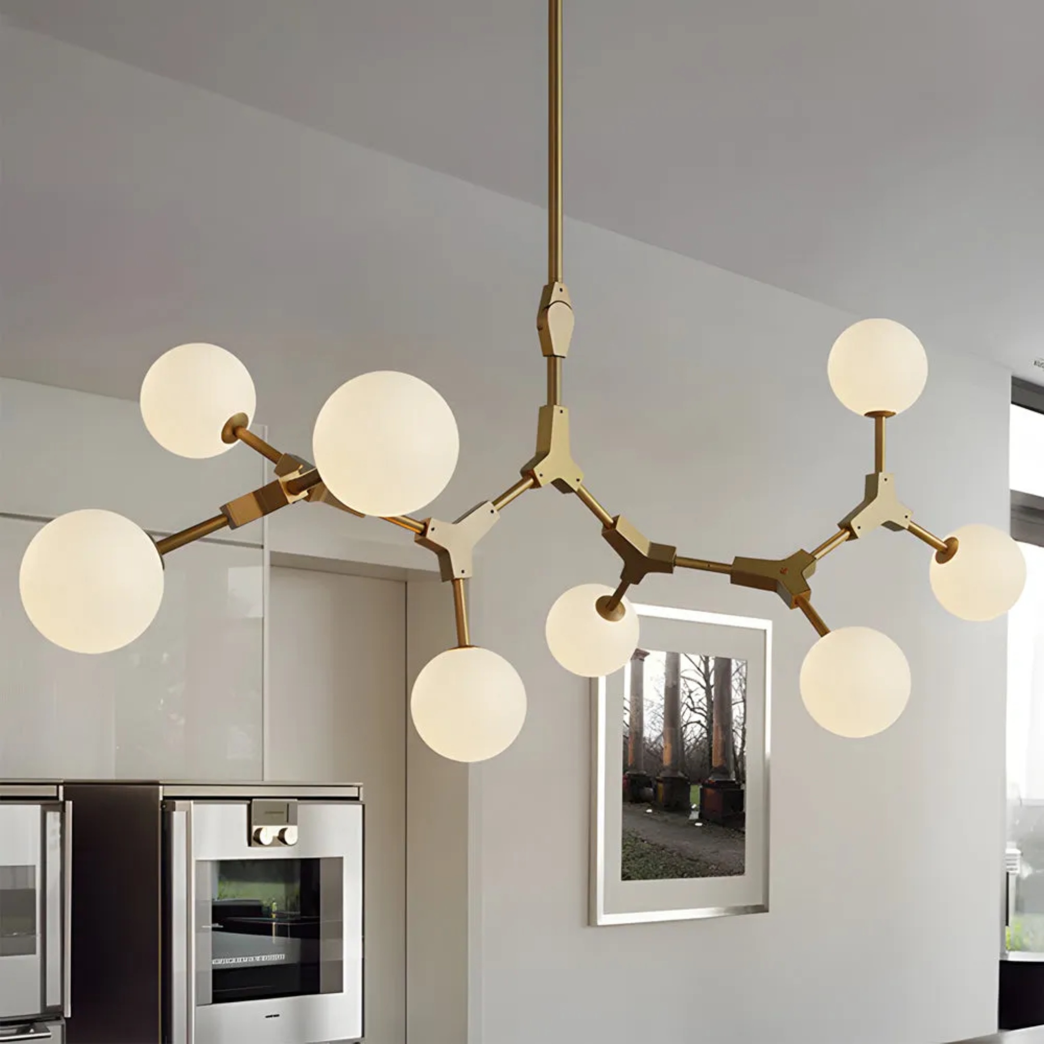 Modern shades molecule gold chandeliers in glass — Cool White (6000K) / 6-Light