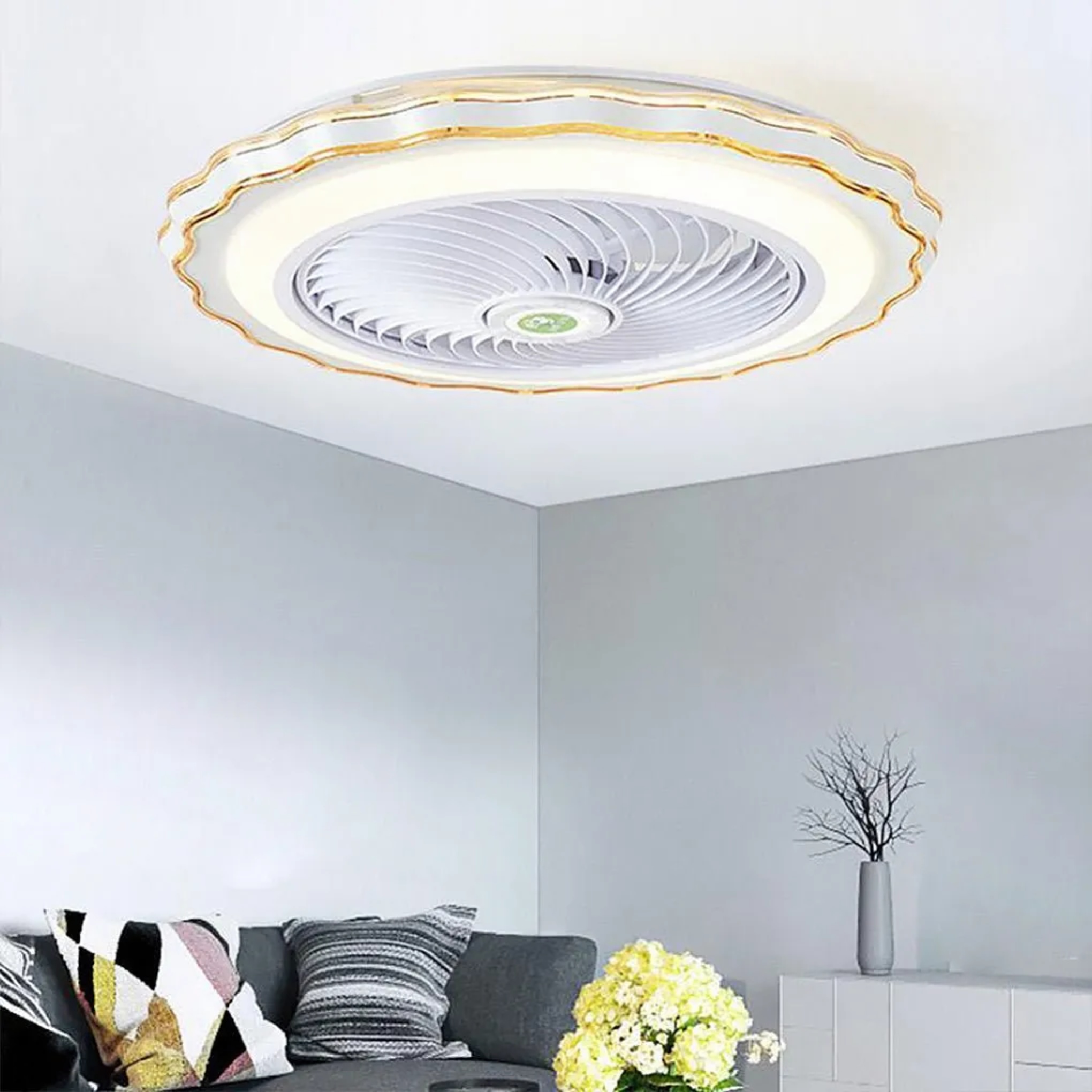 Modern bladeless crown gold synthetic ceiling fans — Brushed Gold