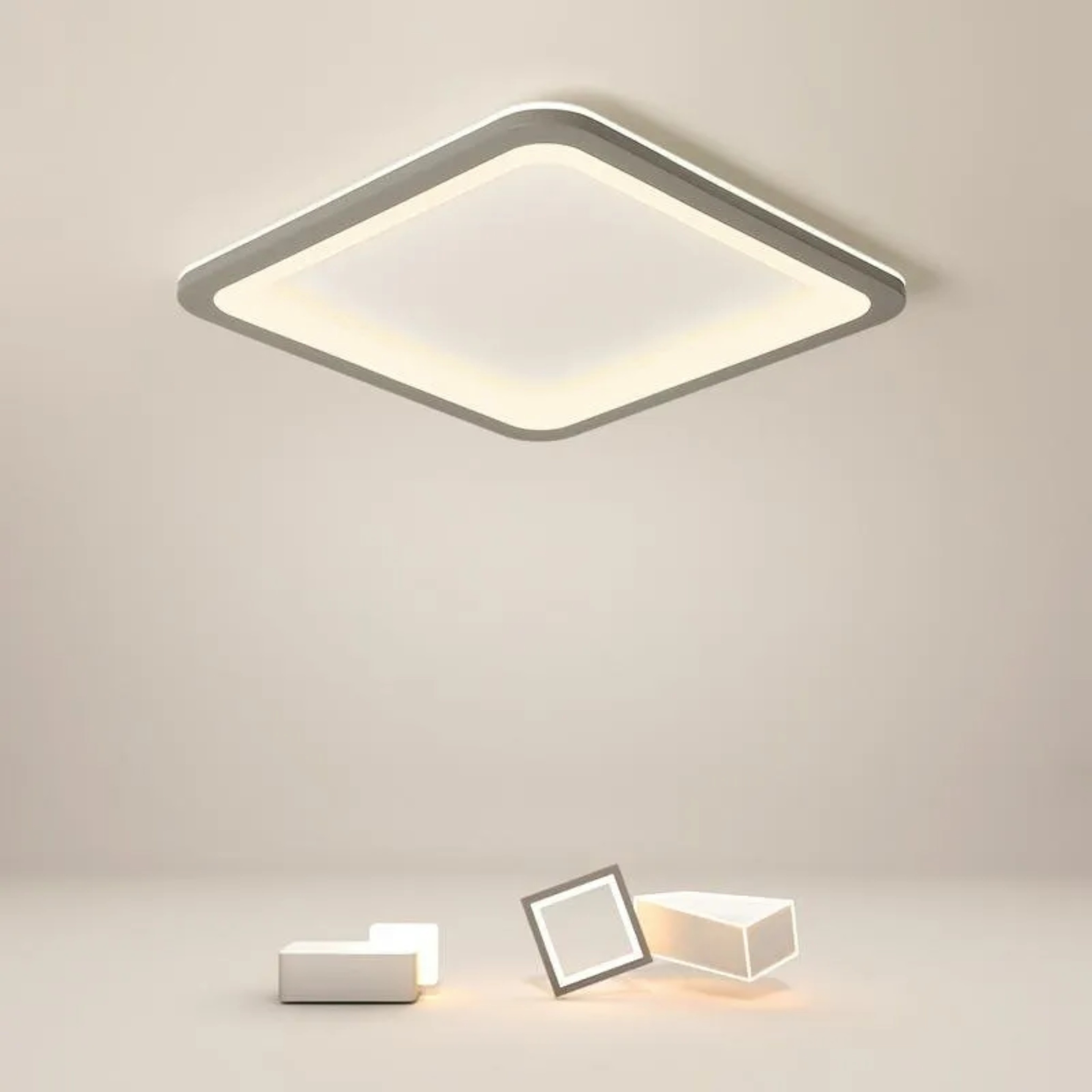 Gray synthetic square flush mount lighting - contemporary — 15" L x 15" W / Cool White (6000K)