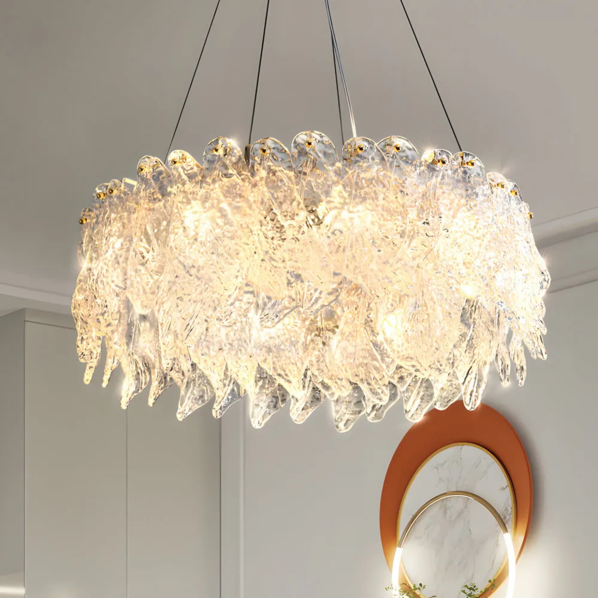 White modern leaf handmade chandeliers — 35.4" W x 10.2" H / Long