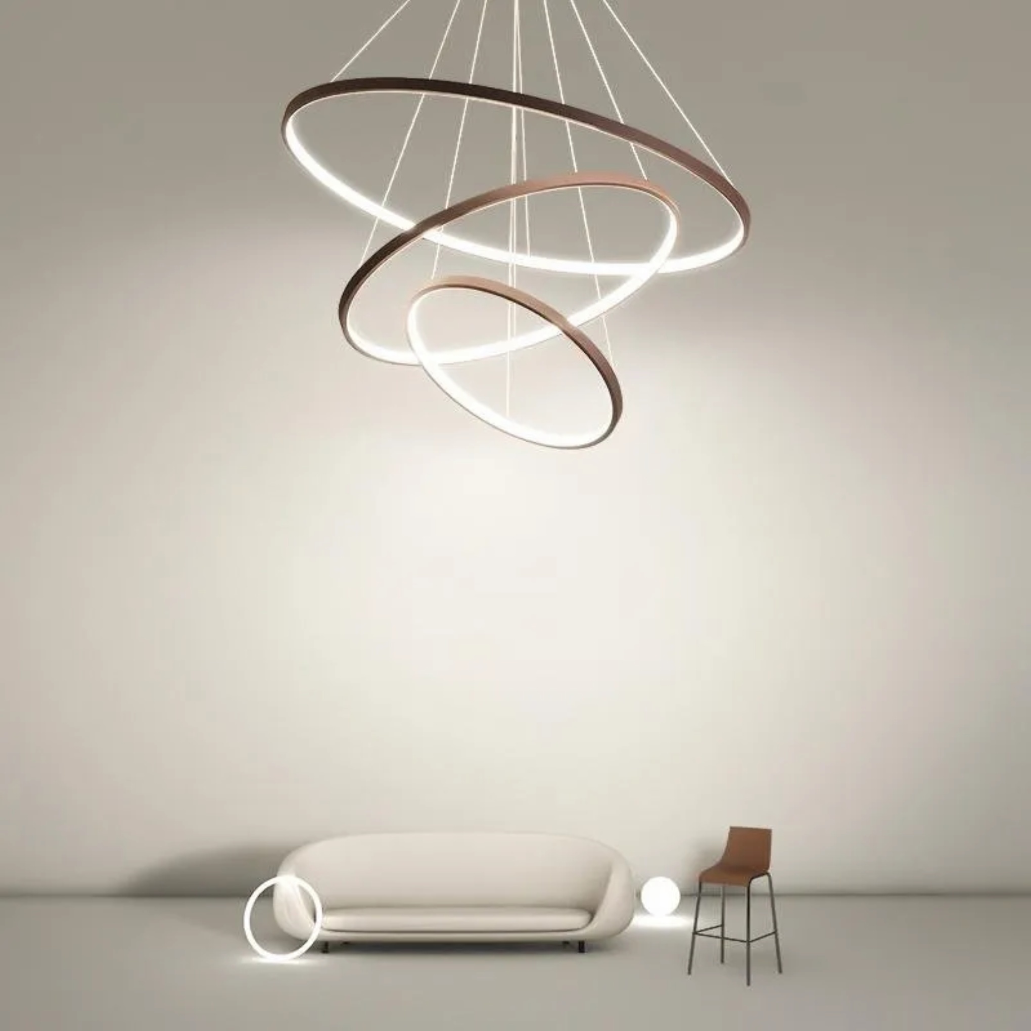 Contemporary hanging control gray synthetic chandeliers, Lighom — Cool White (6000K) / 3-Tier