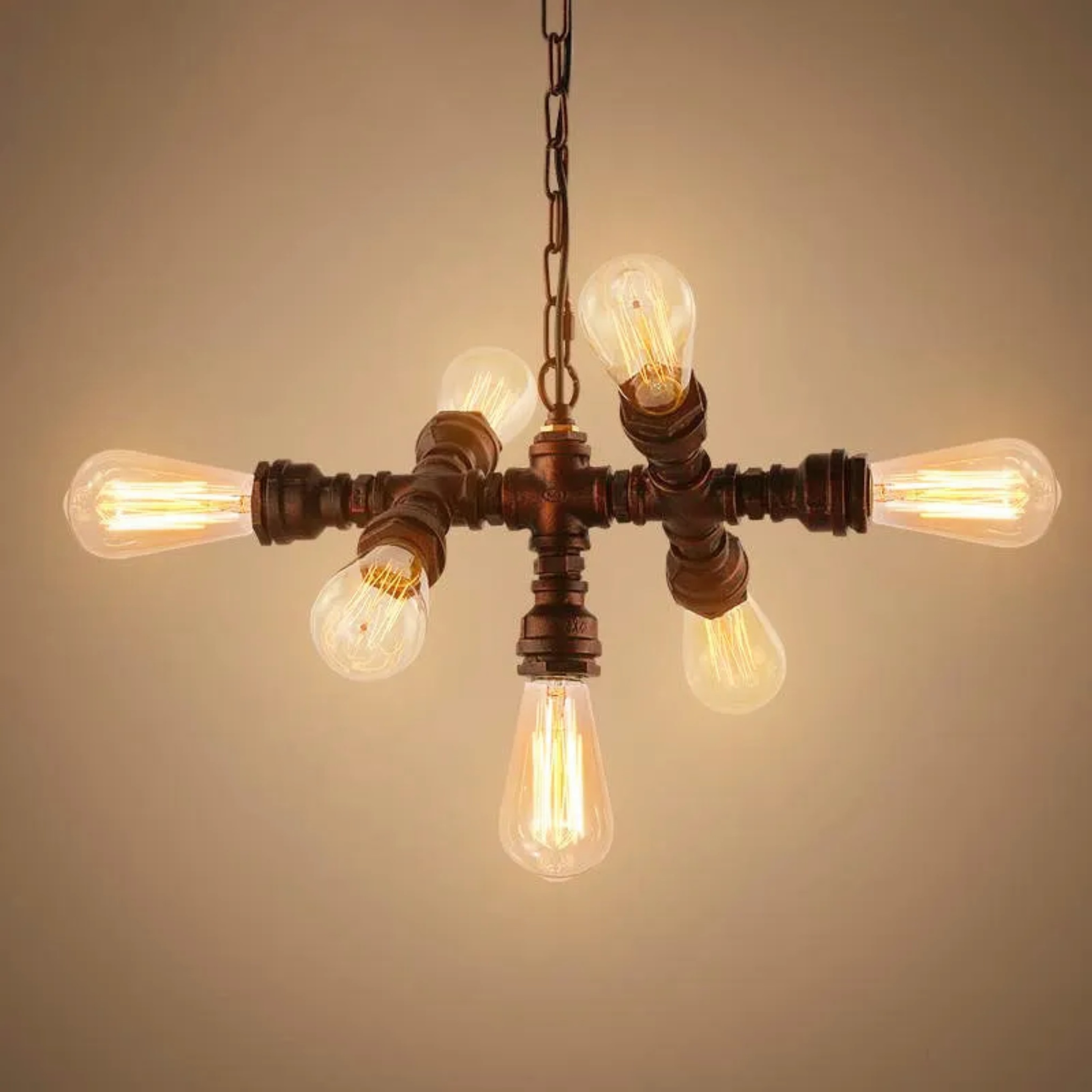 Industrial 7-light pipe black chandeliers in iron — 110V-120V (US/CA)
