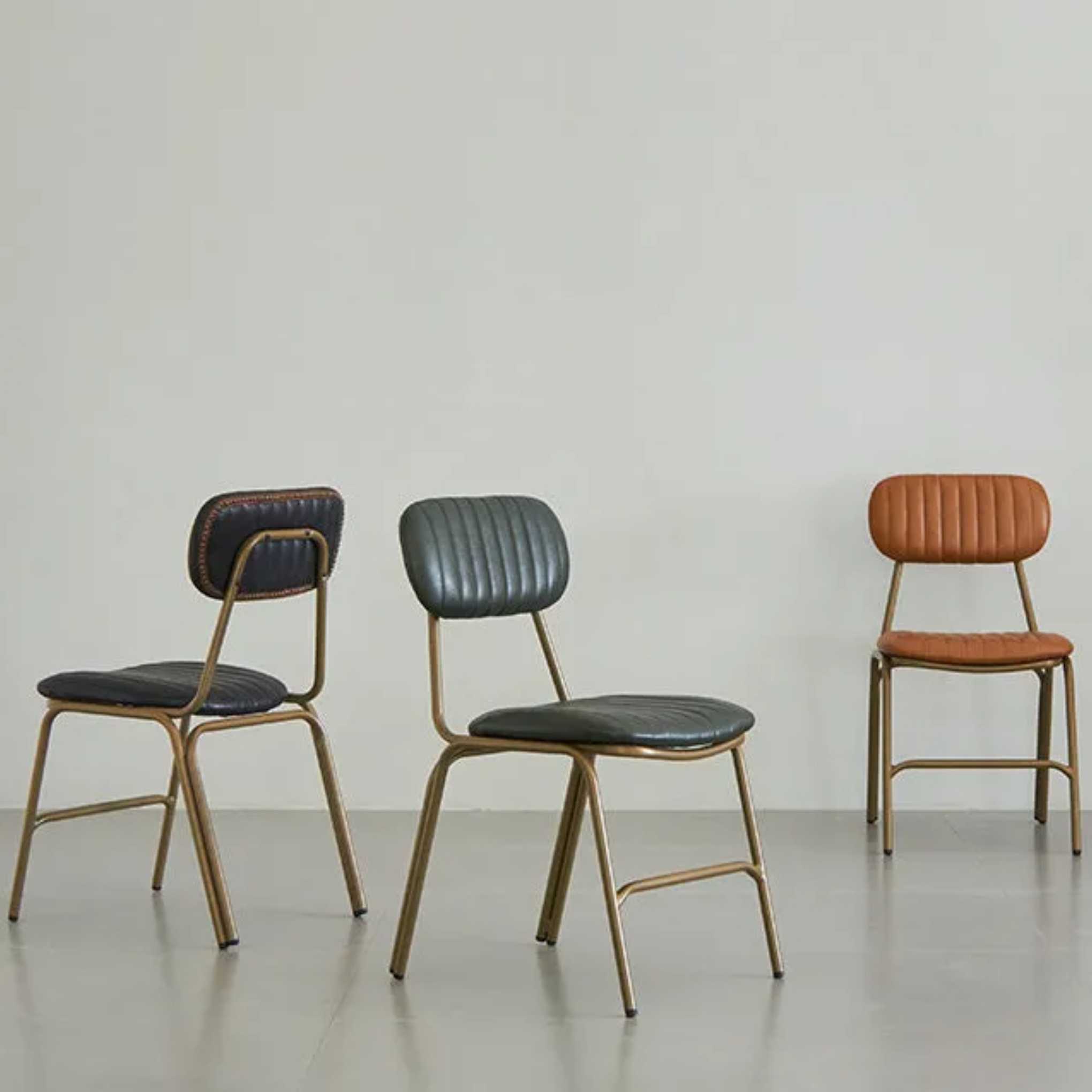 Contemporary striped brown leather dining chairs & benches, Lighom