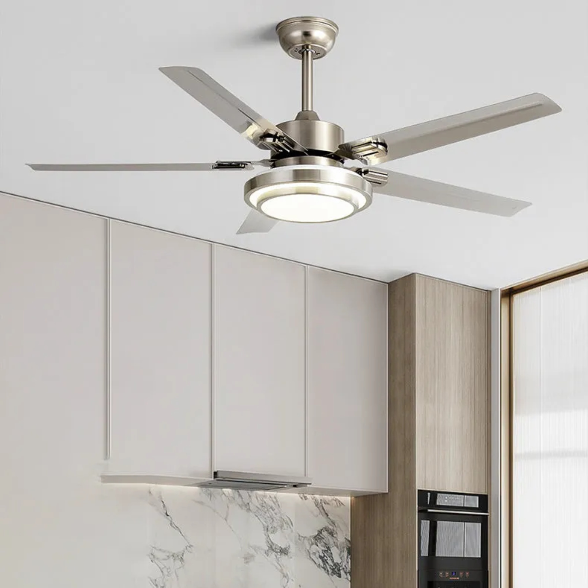 Lighom contemporary rectangular blade iron ceiling fans — 41.73" / Polished Chrome / 110V-120V (US/CA