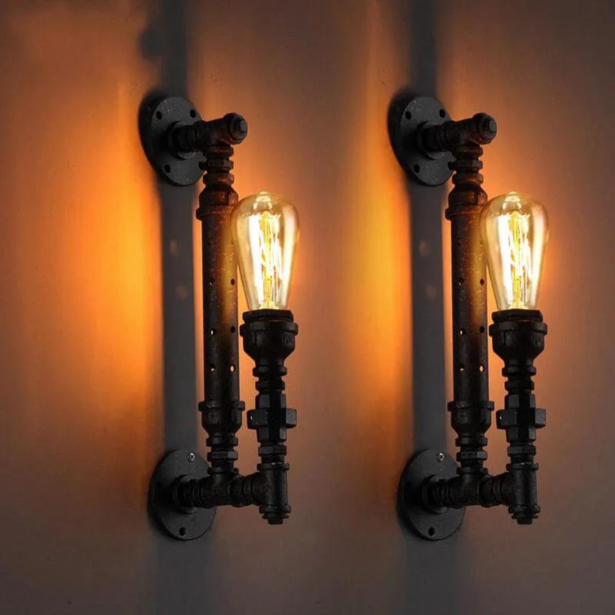 Retro rust pipe black wall sconces in metal — Matte Black / 110V-120V (US/CA