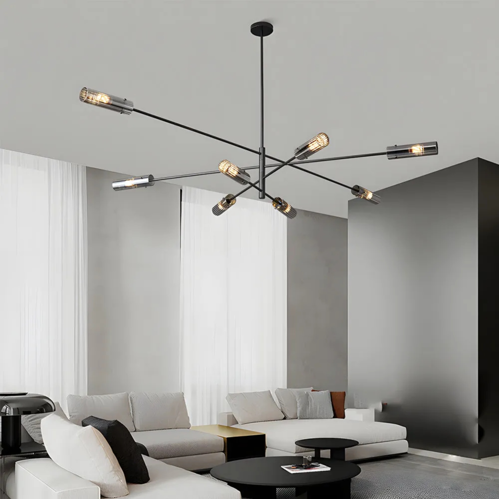 Industrial sputnik linear bronze chandeliers, Lighom — Copper / 6-Light