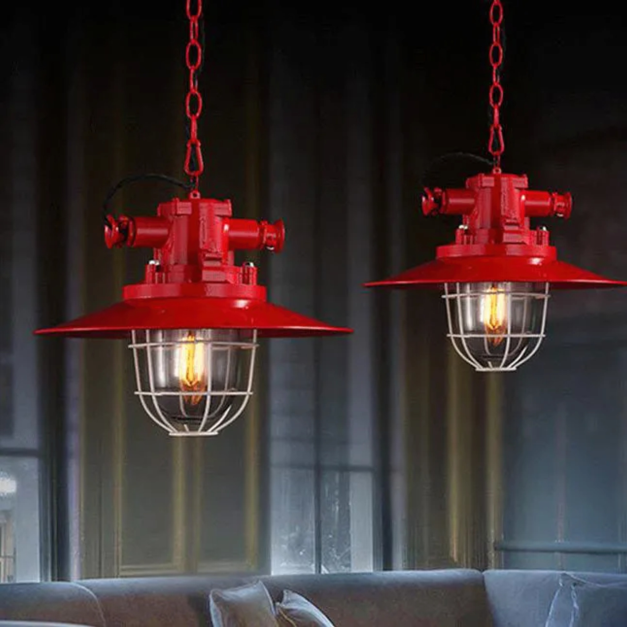 Vintage blast cage red iron pendant lighting — Matte Black / 110V-120V (US/CA