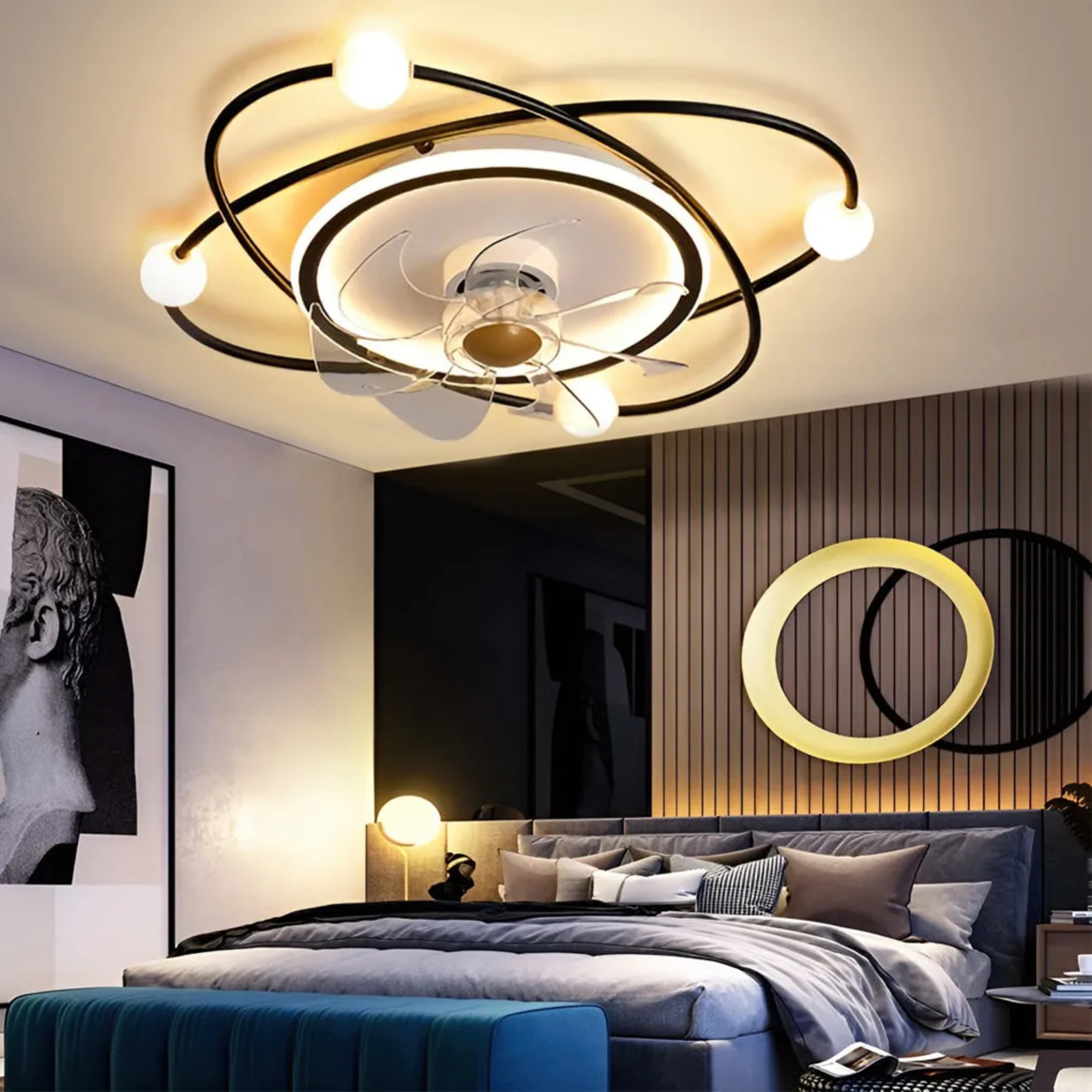 Lighom intelligent mute synthetic ceiling fans for study — Matte Black