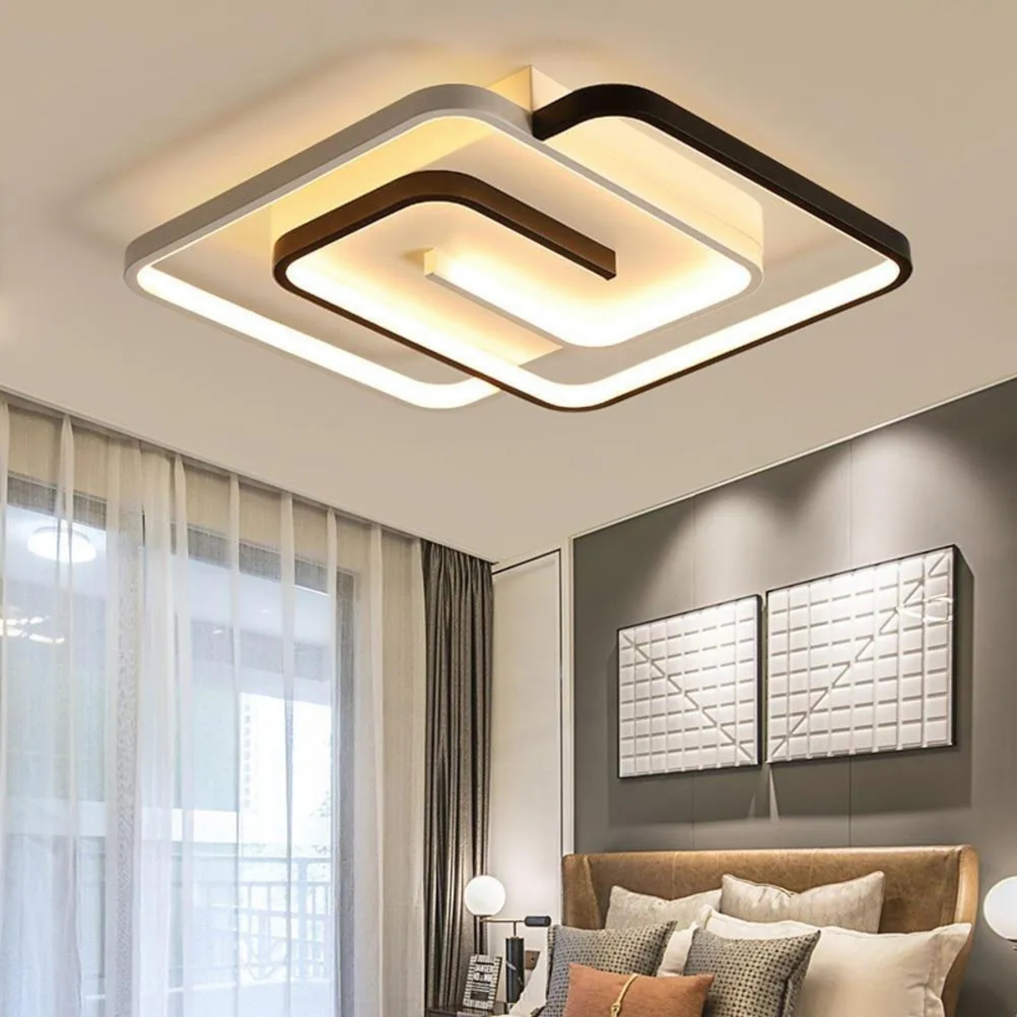 Lighom abstract geometrical white flush mount lighting — Warm White (3000K)