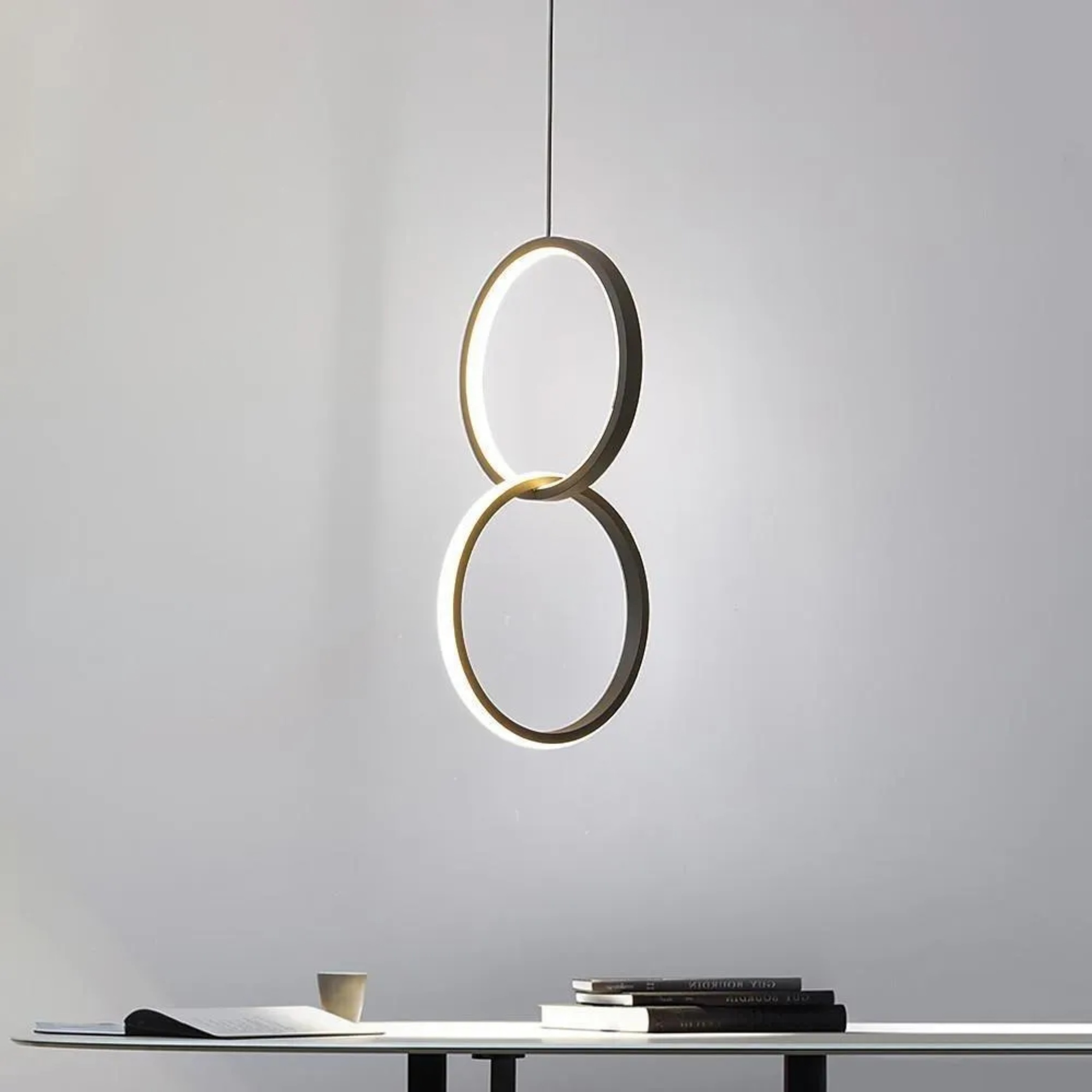 Dual-ring interlocking black acrylic pendant lighting — Warm White (3000K) / White