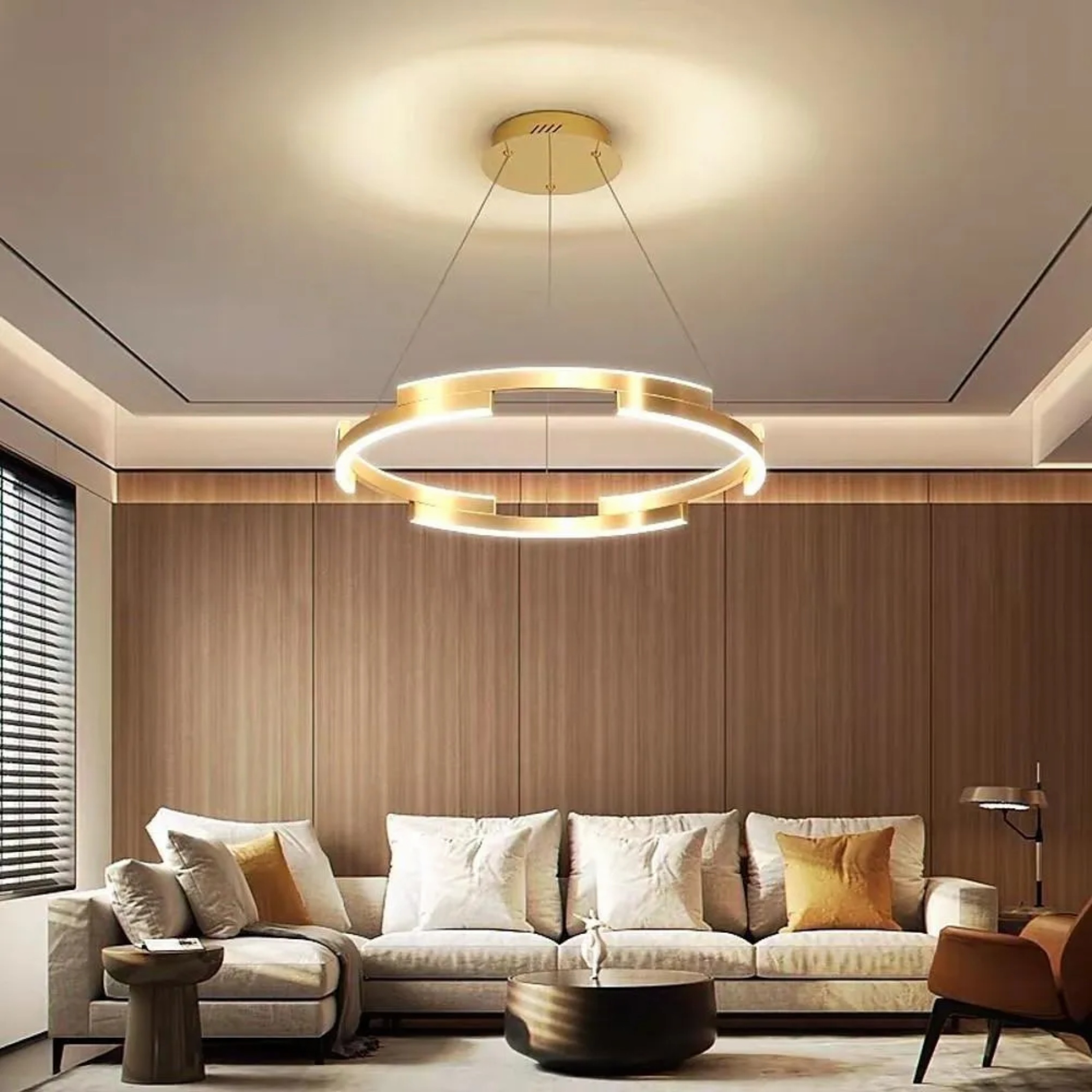 Modern interlocking round gold pendant lighting — Warm White (3000K)