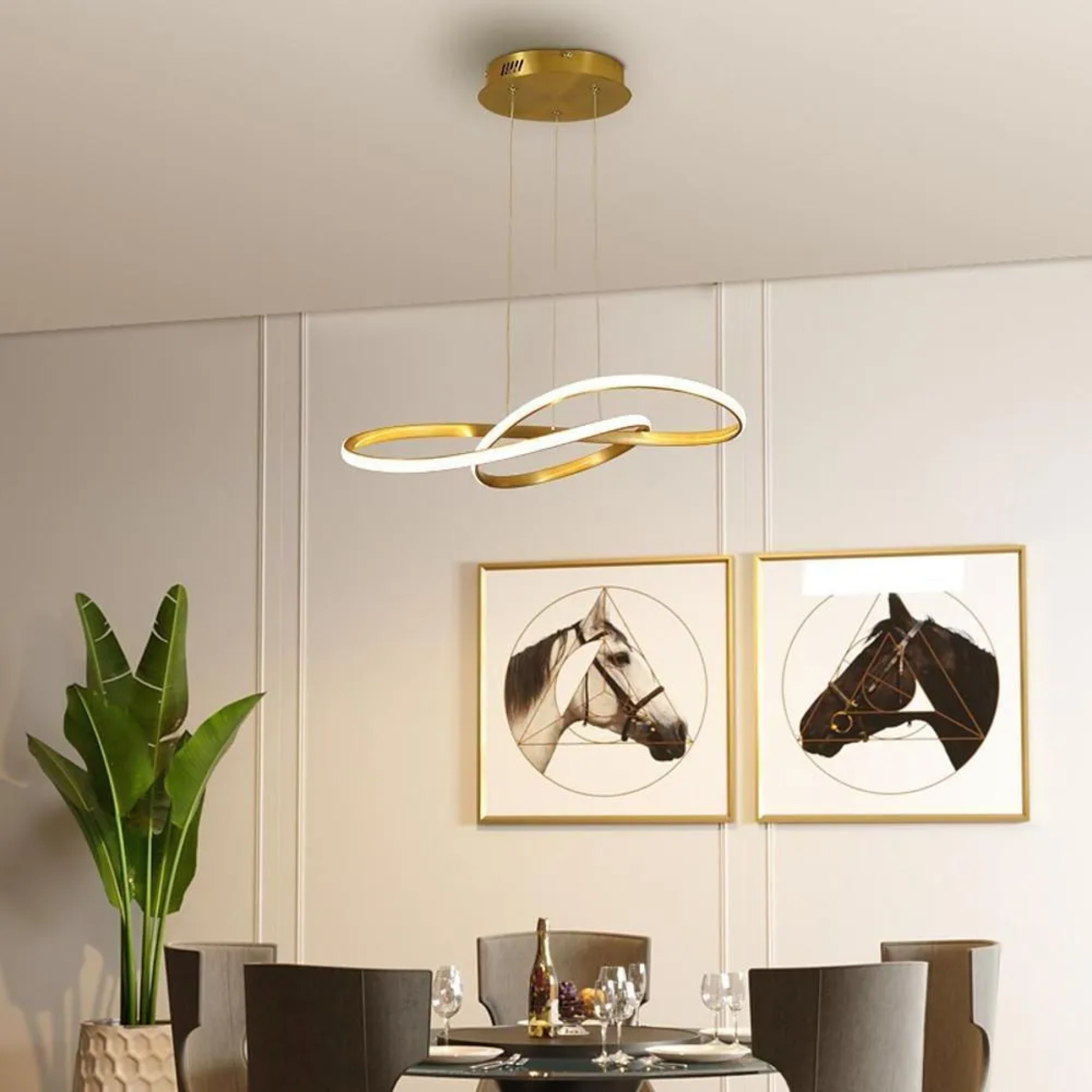 Modern island wave gold pendant lighting in synthetic — Warm White (3000K)