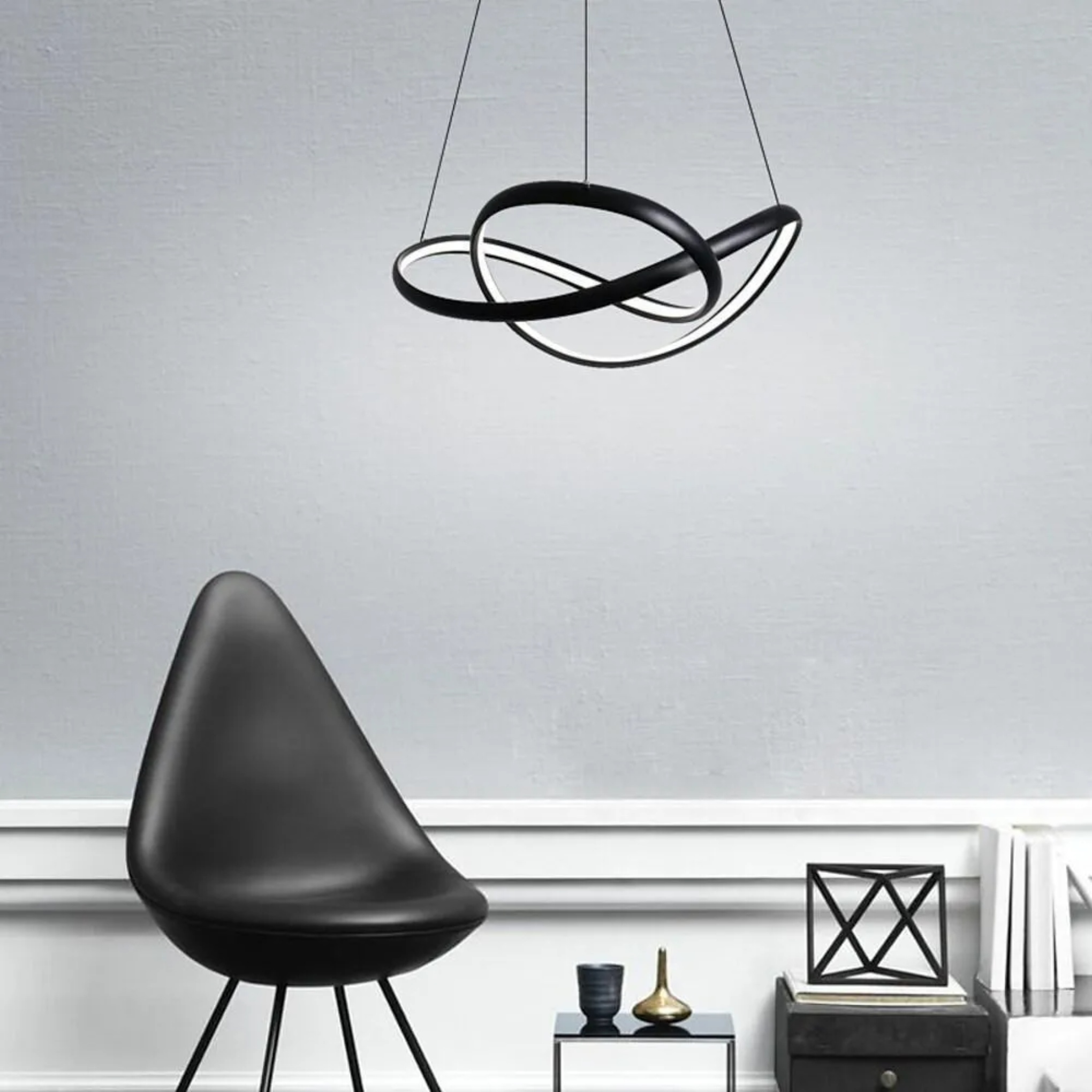 Modern curved interweaving black pendant lighting — Warm White (3000K) / White