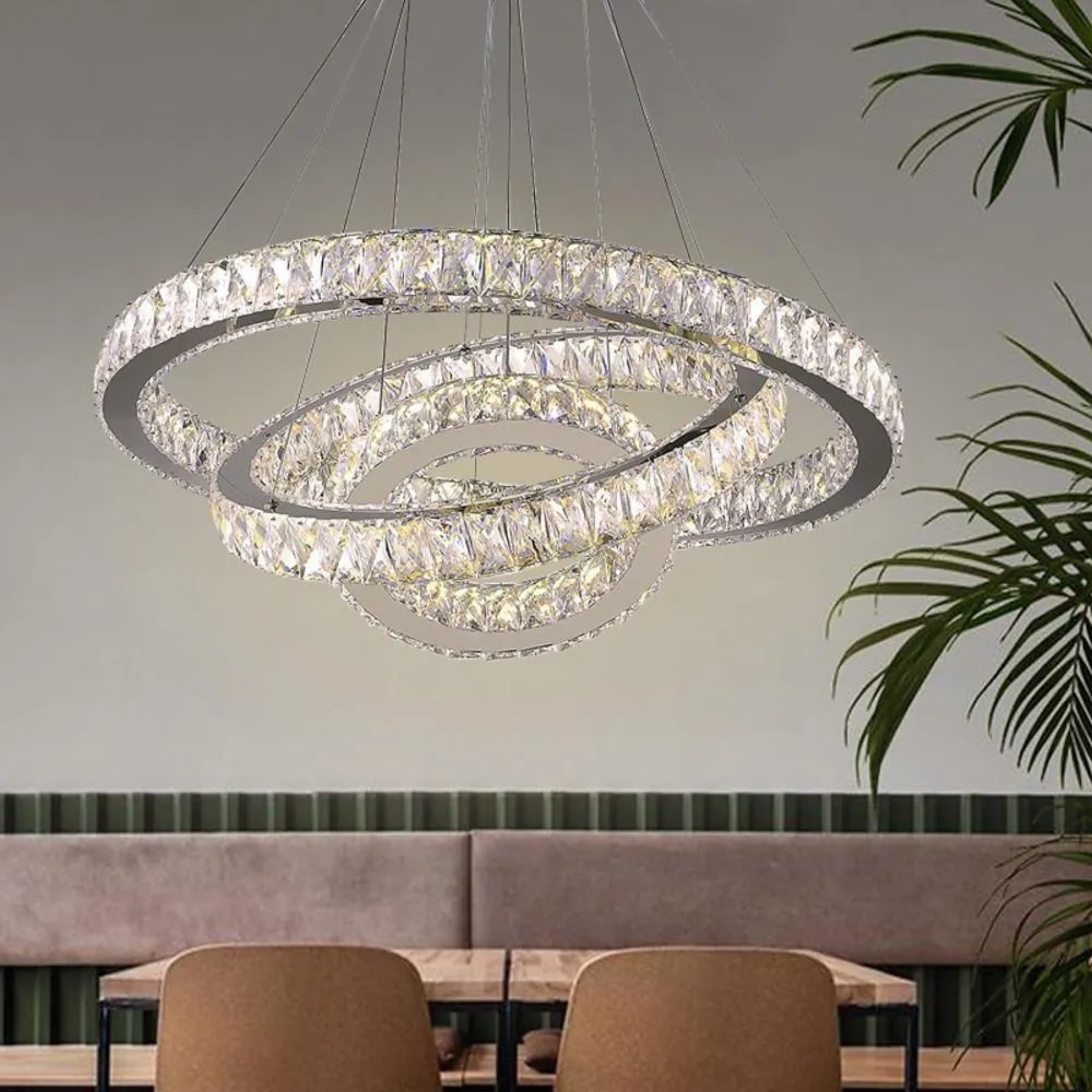 Modern interwoven circle white glass chandeliers — Warm White (3000K)