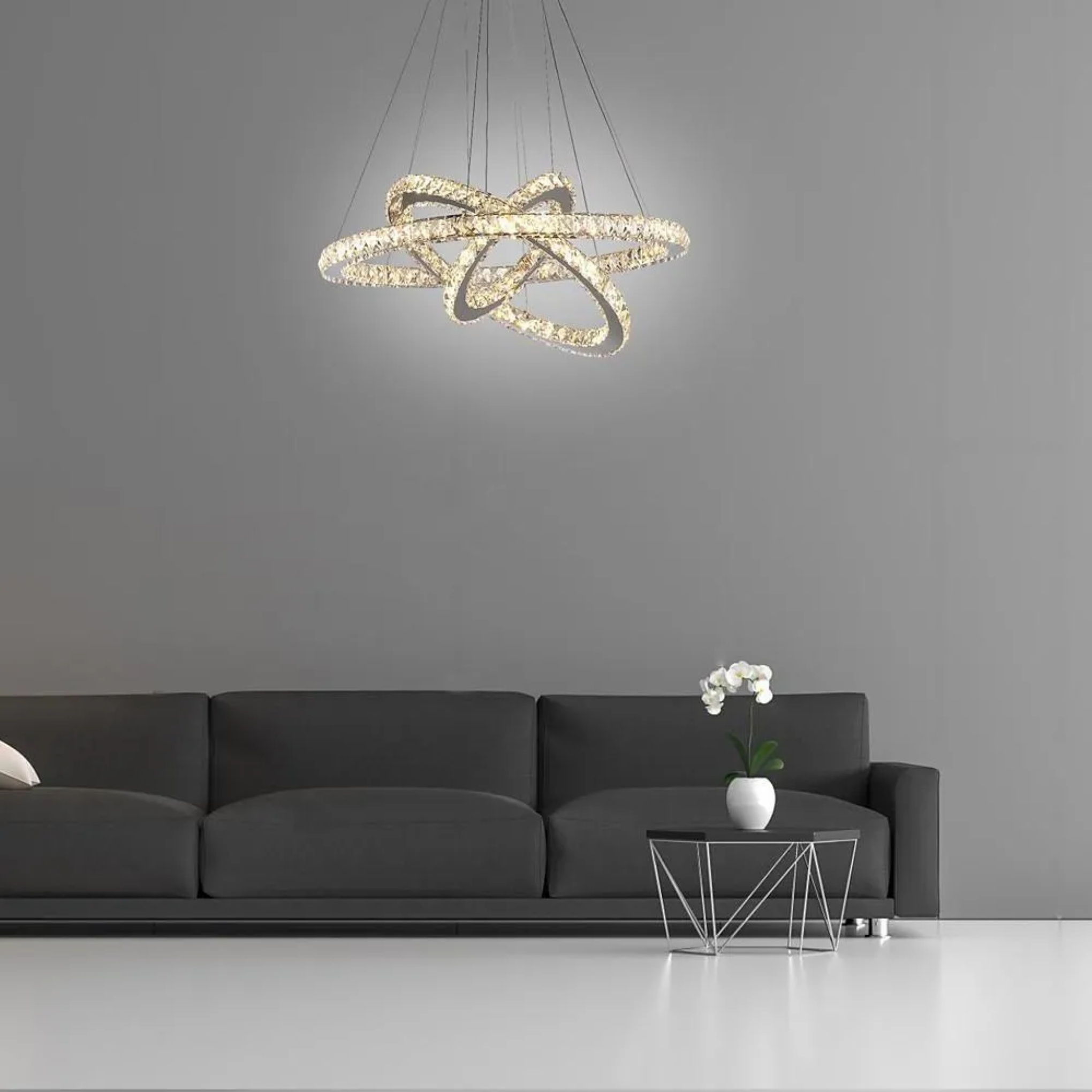 Modern geometric interwoven white chandeliers in crystal — Warm White (3000K)