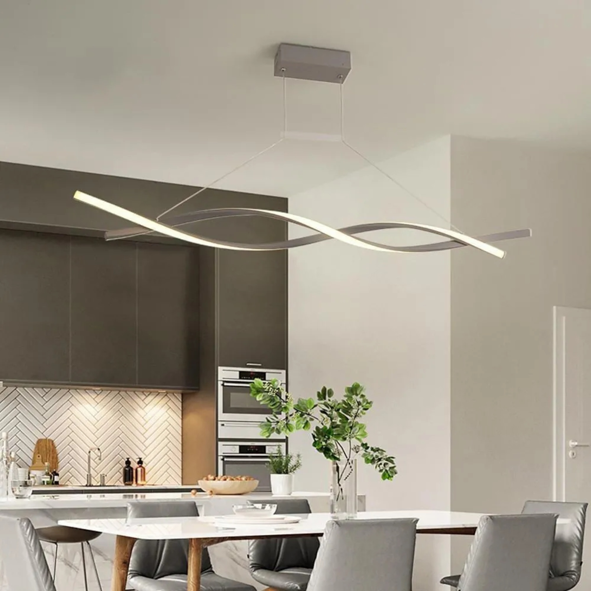 Lighom interwoven wave synthetic pendant lighting for kitchen — Warm White (3000K) / Brushed Gold