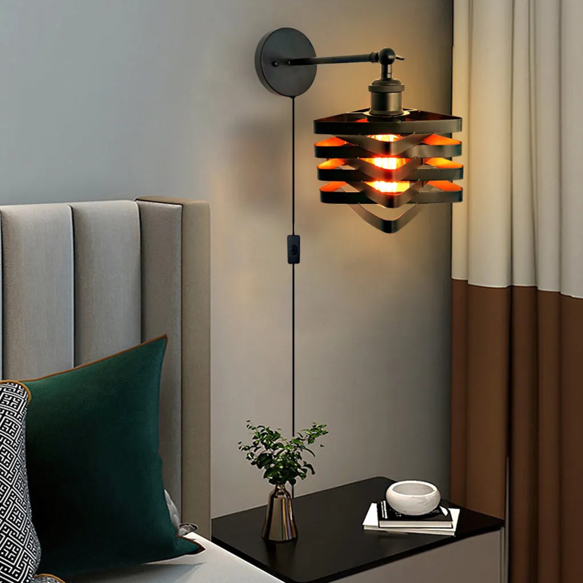 Iron Adjustable Black Industrial Plug-In Swing Arm Sconce