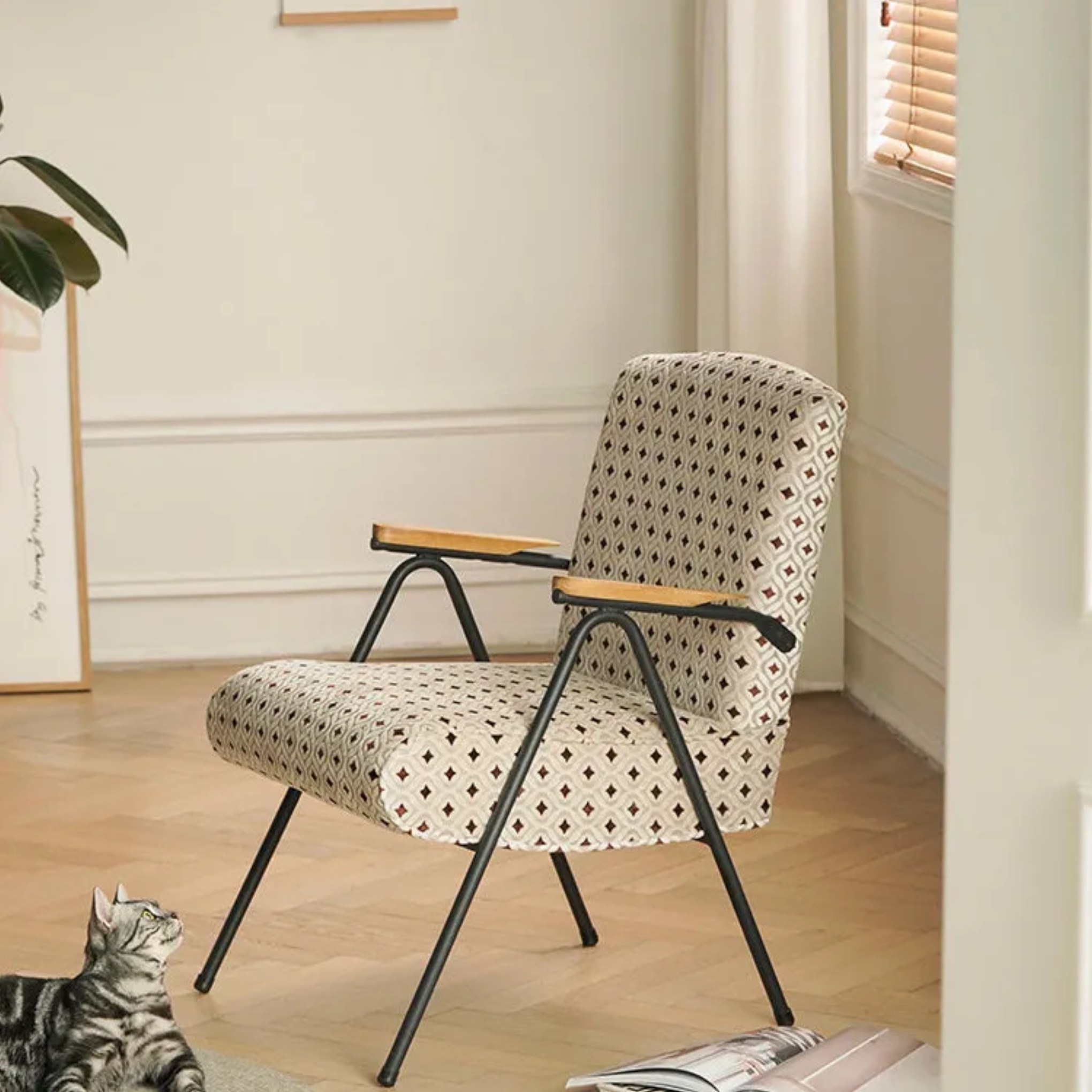 Luxury beige accent chairs in iron fabric metal