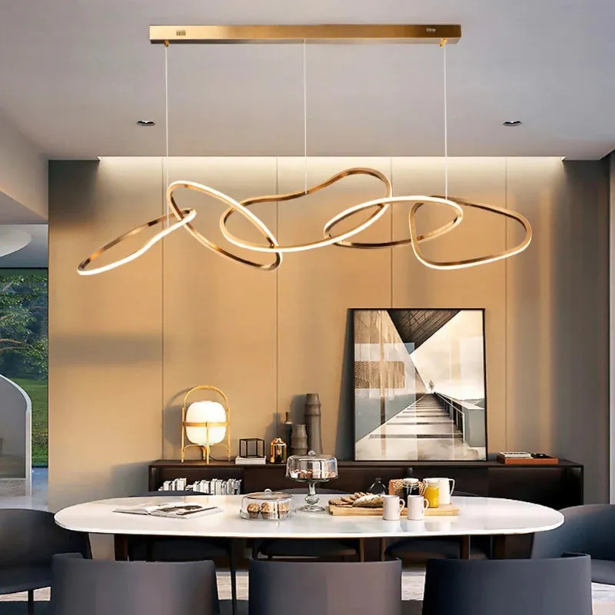 Gold metal irregular plated chandeliers - modern — 47.2" L x 10.6" W x 10.2" H / Cool White (6000K)