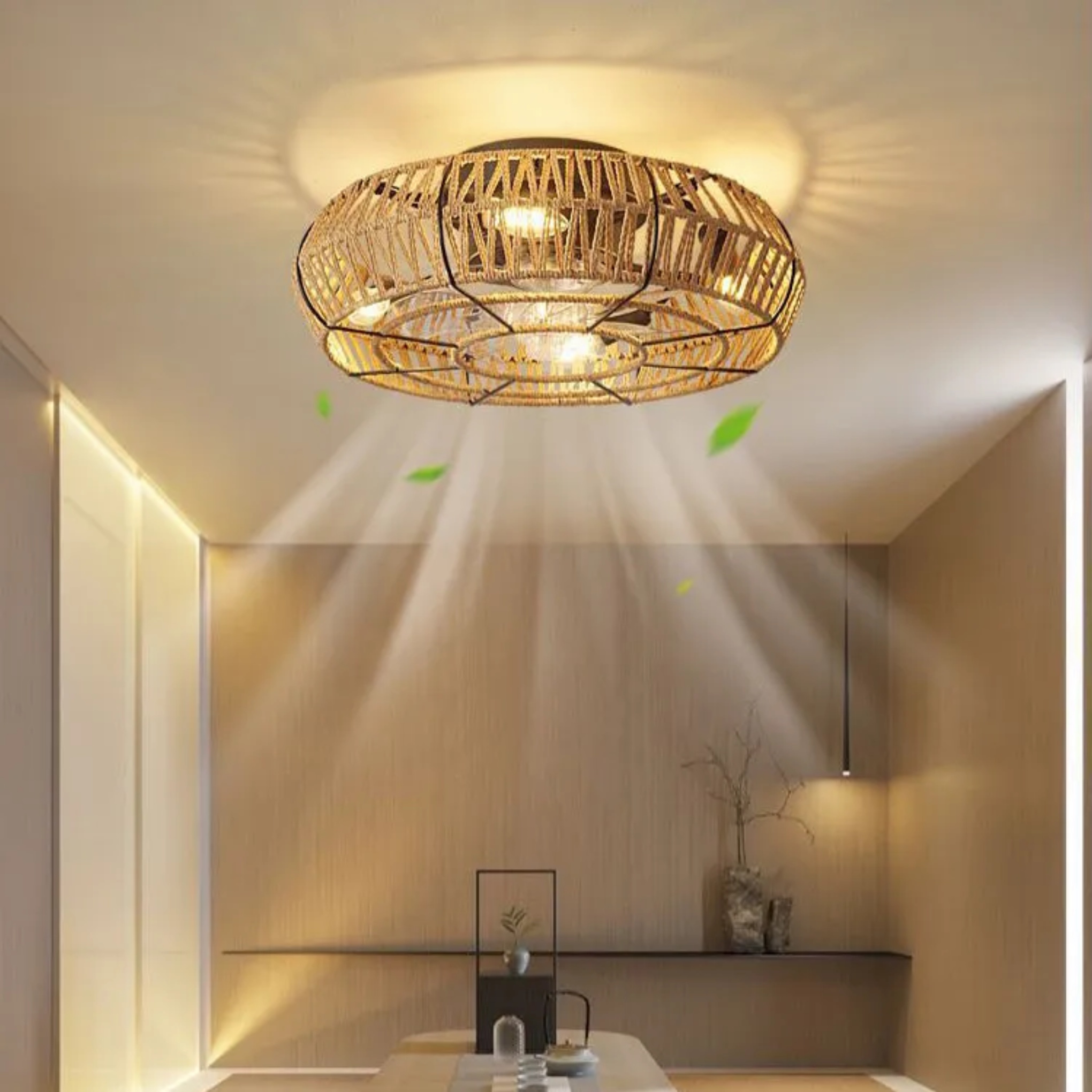 Lighom japanese dome rope iron ceiling fans — 110V-120V (US/CA)