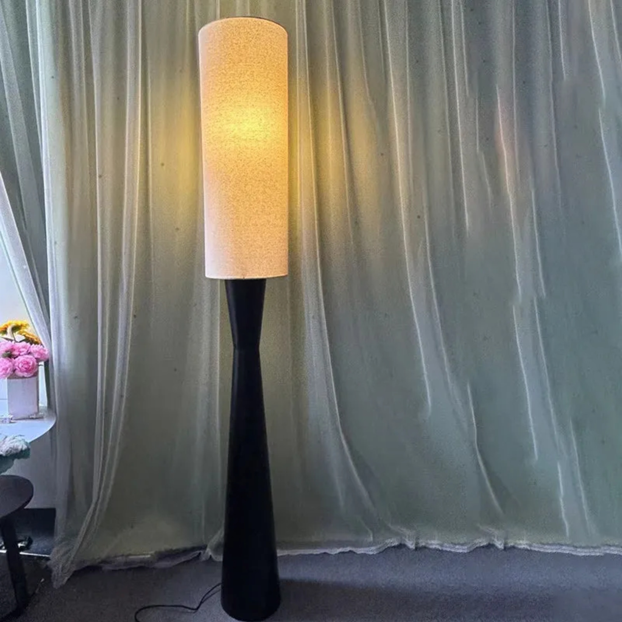 Traditional column cylinder beige floor lamps in iron — Natural Wood / 110V-120V (US/CA