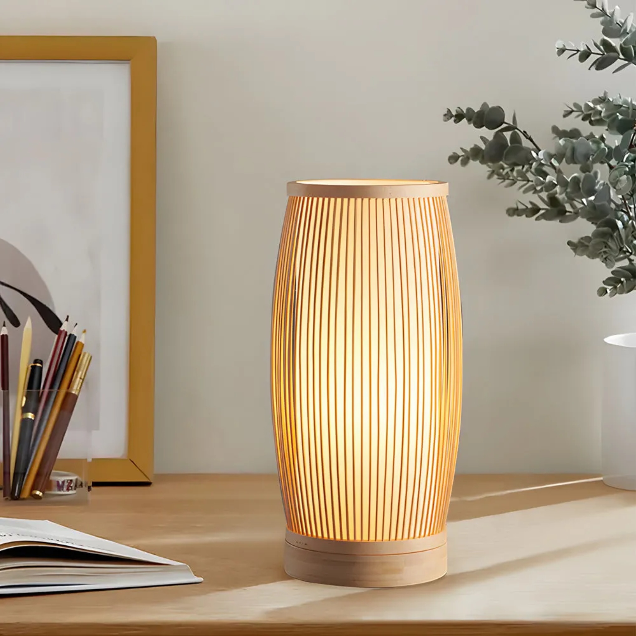 Lighom japanese lantern natural table lamps in bamboo wood