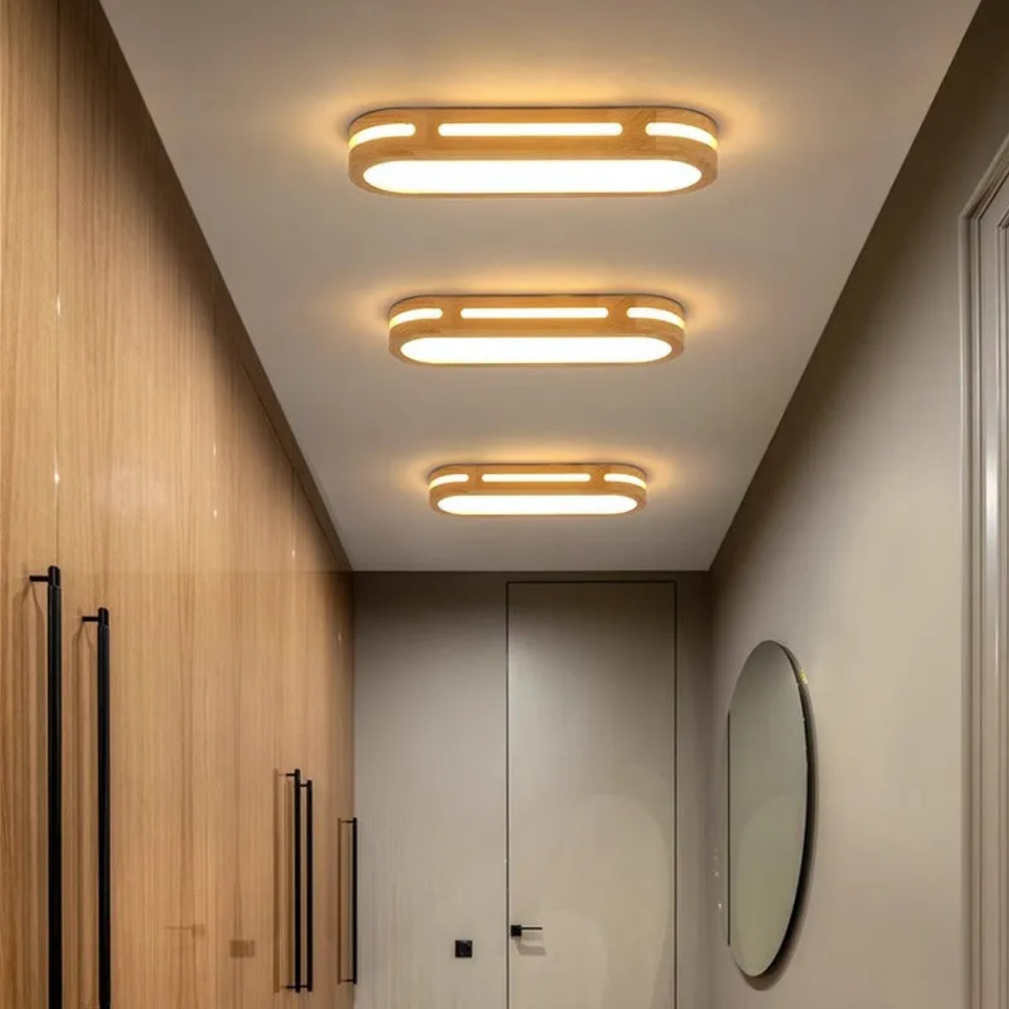 Natural japanese oval flush mount lighting — 2.36" H x 18.9" Dia / Natural White (4000K) / Wood