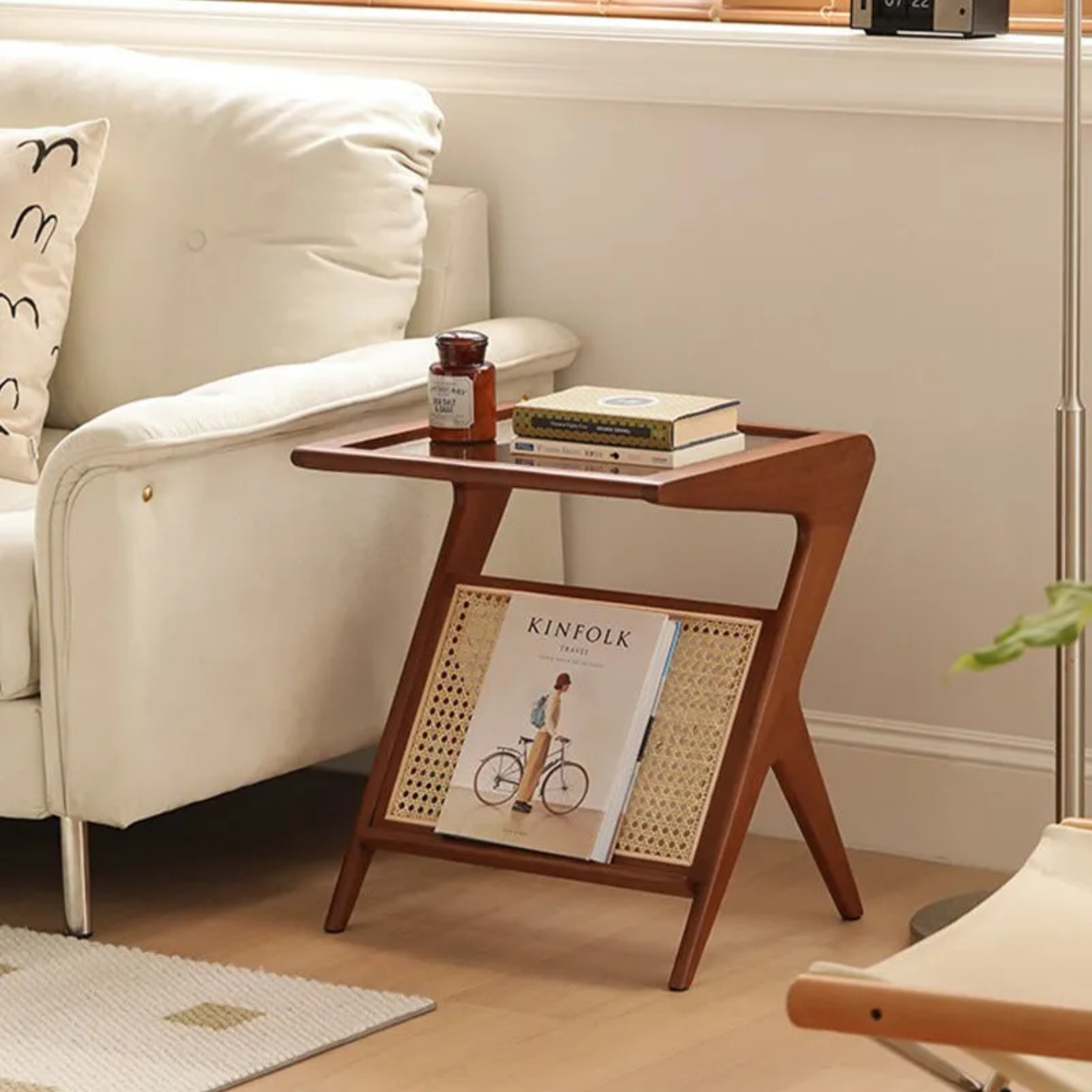 Walnut traditional rectangular 1-shelf side tables — Stained Glass / Ash Wood & Walnut