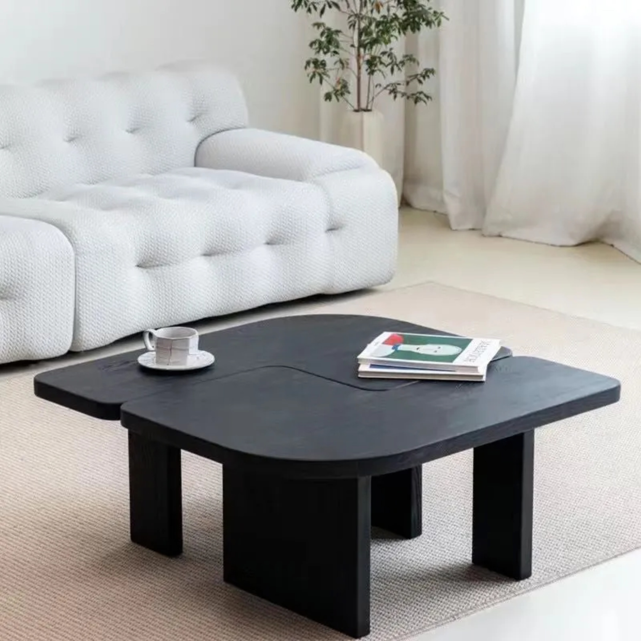 Lighom traditional rectangular end glass end & side tables — Black