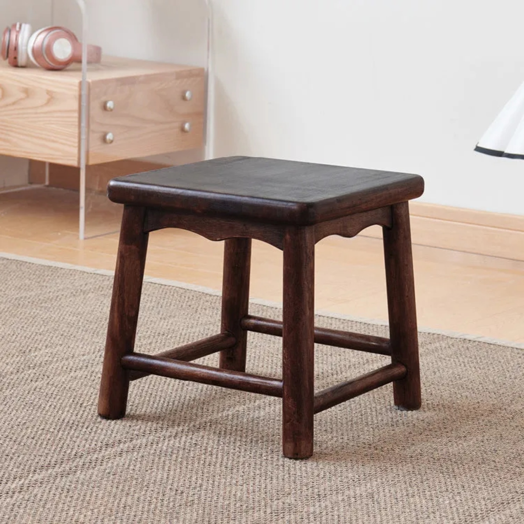 Lighom solid rectangular wood footstools for living room