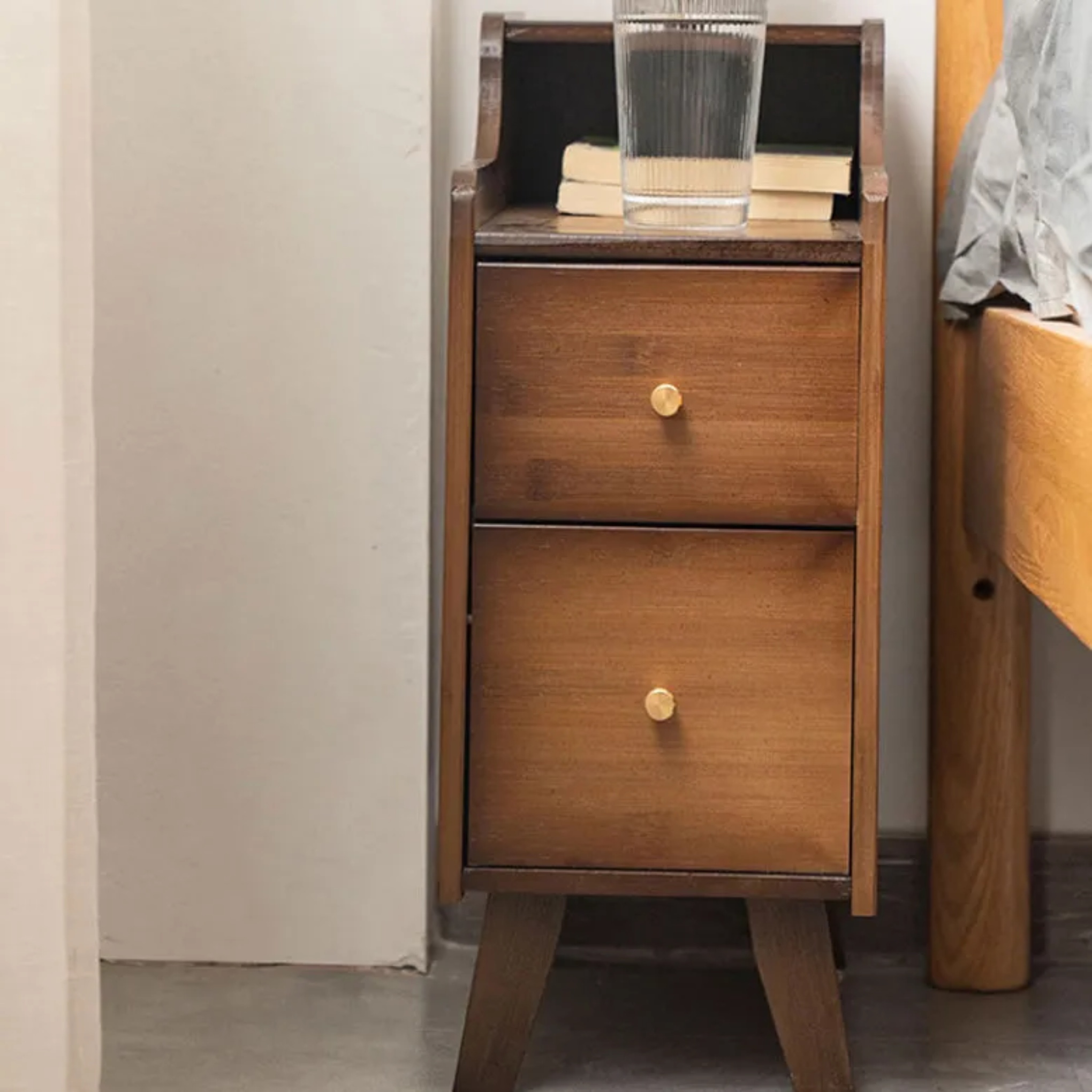 Japanese Rectangular Wood 2-Drawer End Table