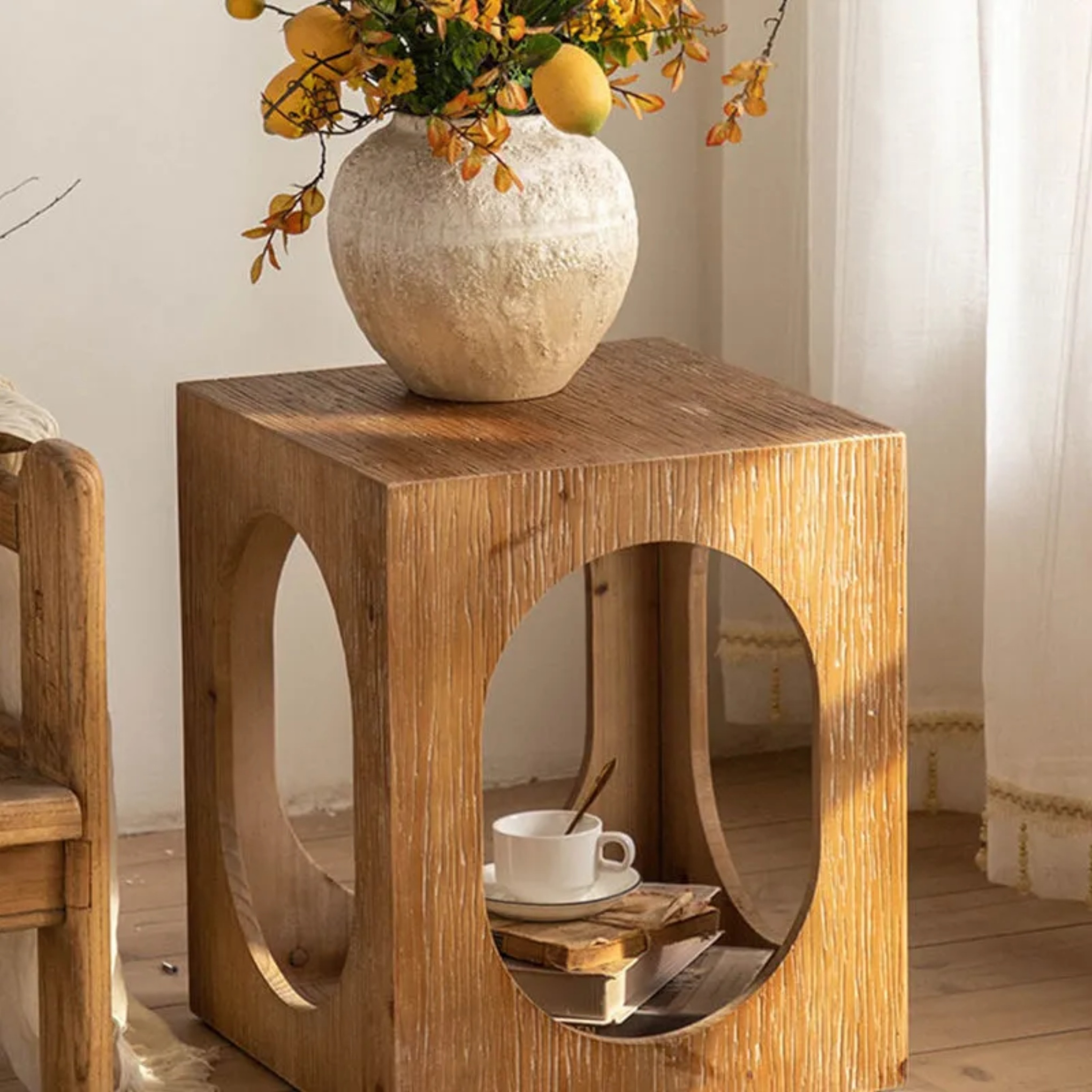 Lighom rectangular end wood leather linen end & side tables for living room