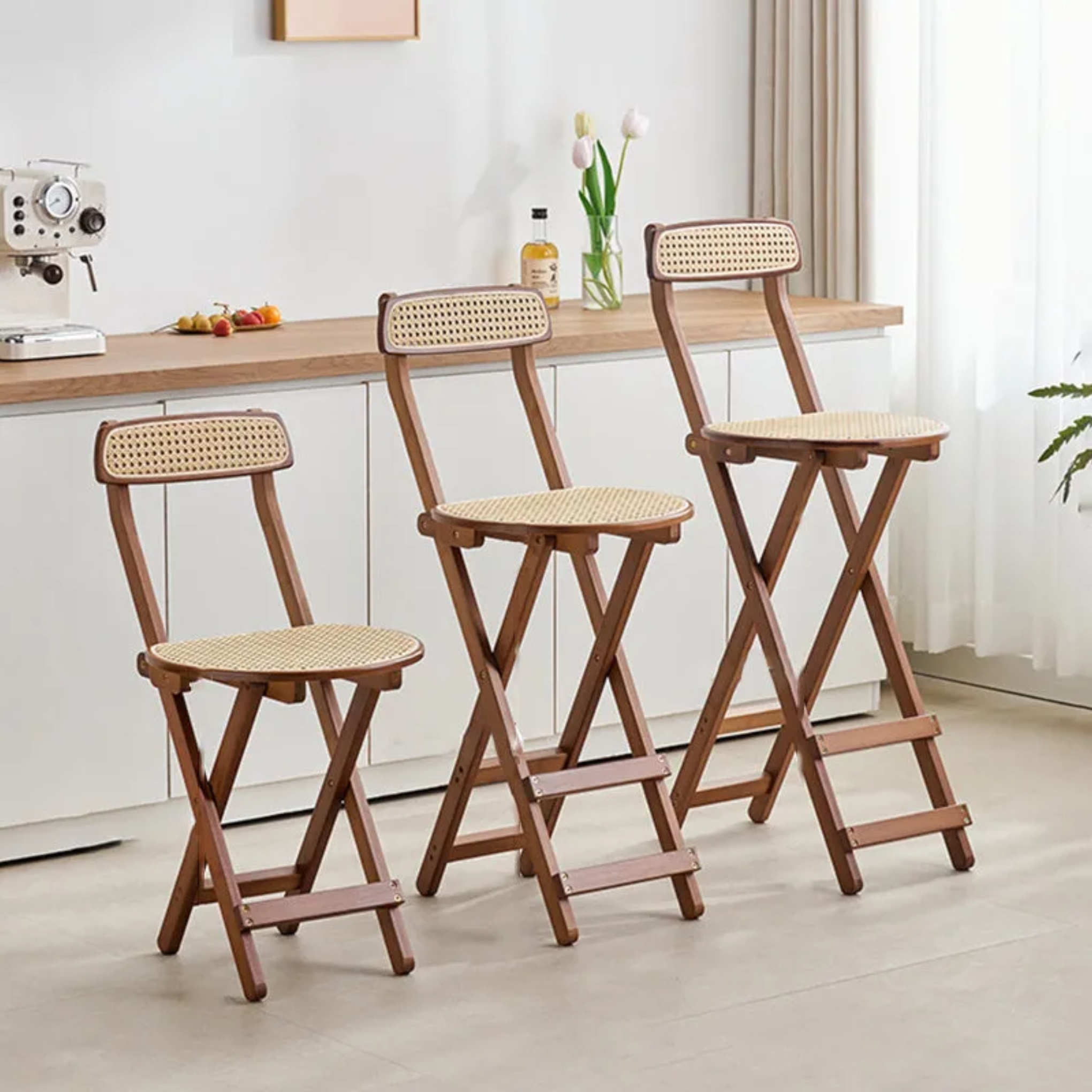 Lighom foldable bamboo bar & counter stools for kitchen — 10" L x 13" W x 30" H / Walnut