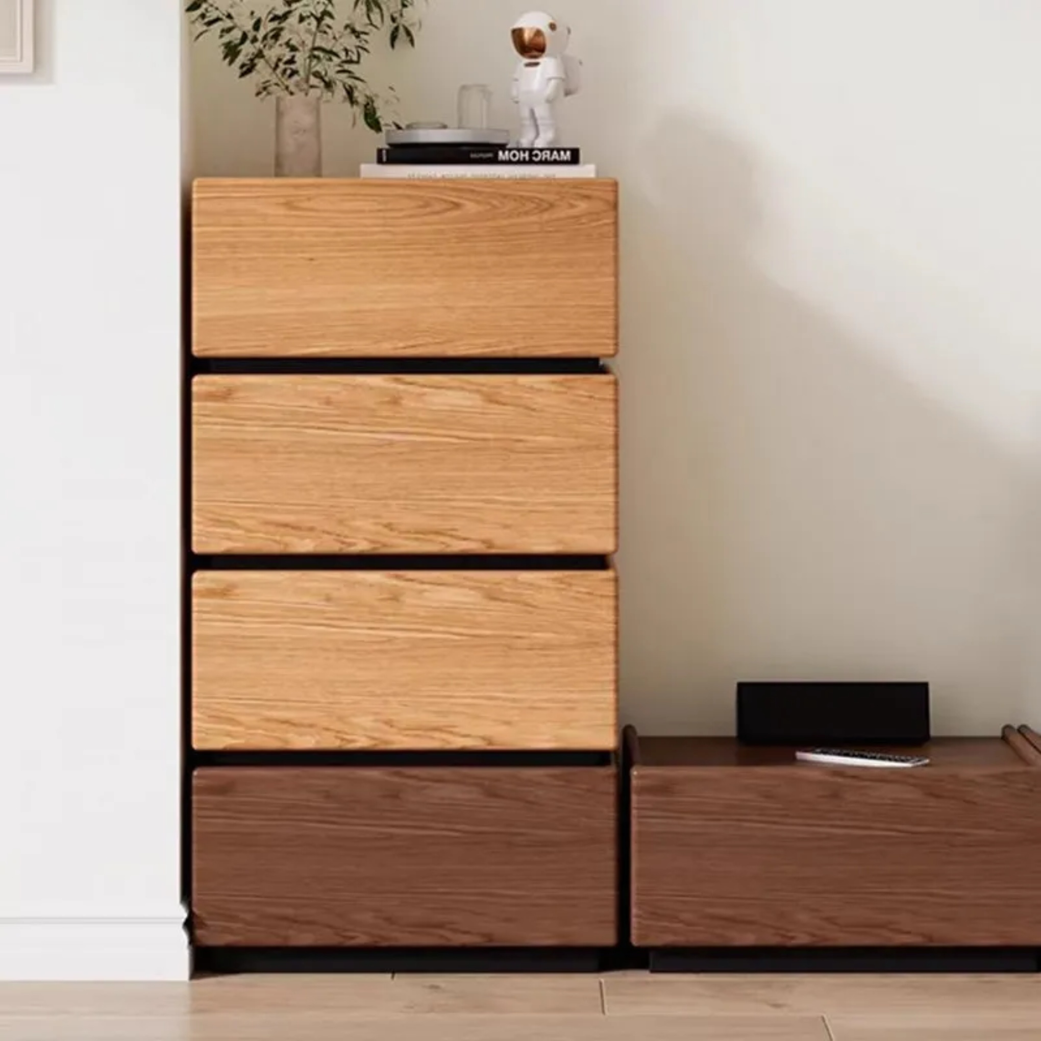 Solid 1-drawer wood end & side tables for living room — Cherry