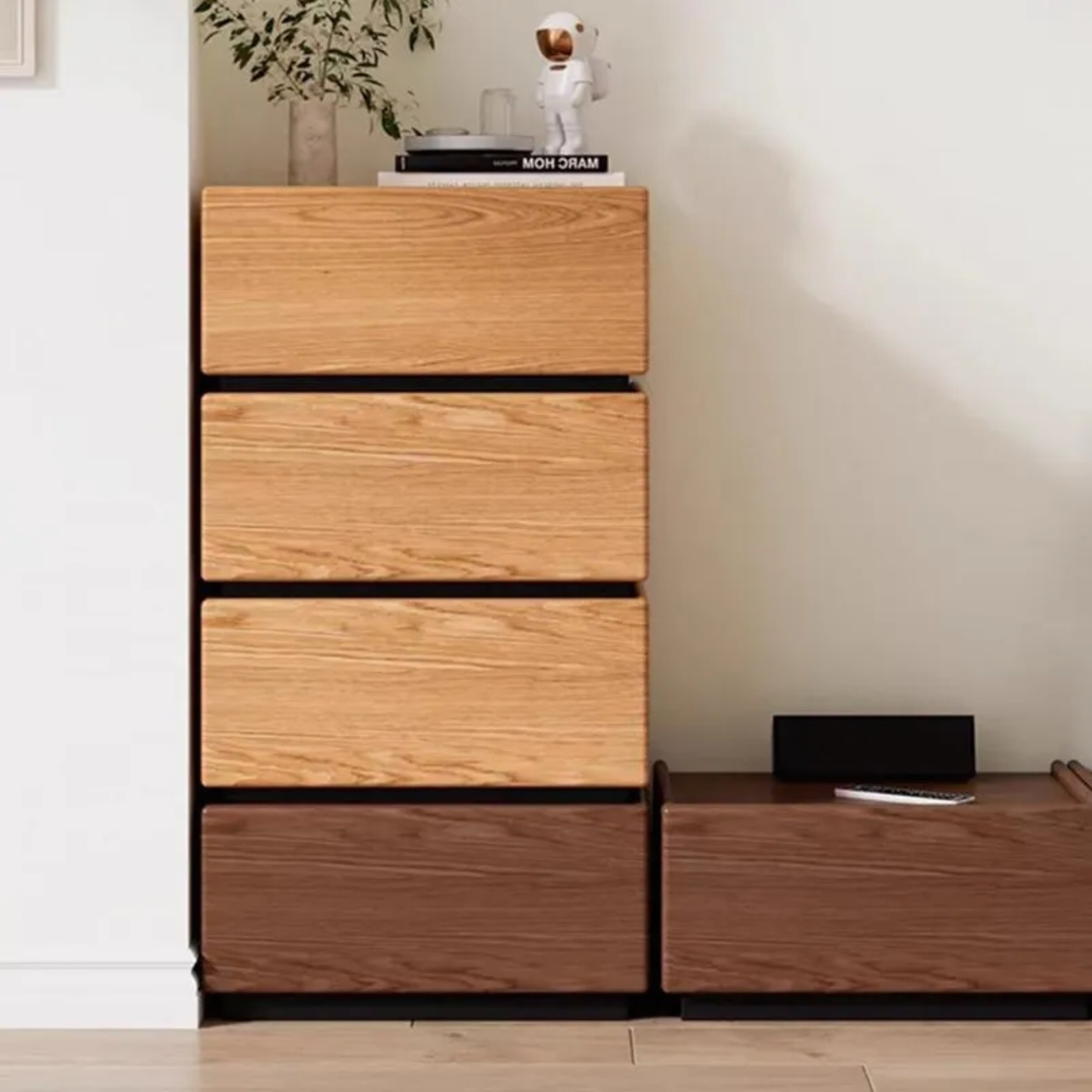 Solid 1-drawer wood end & side tables for living room — Cherry
