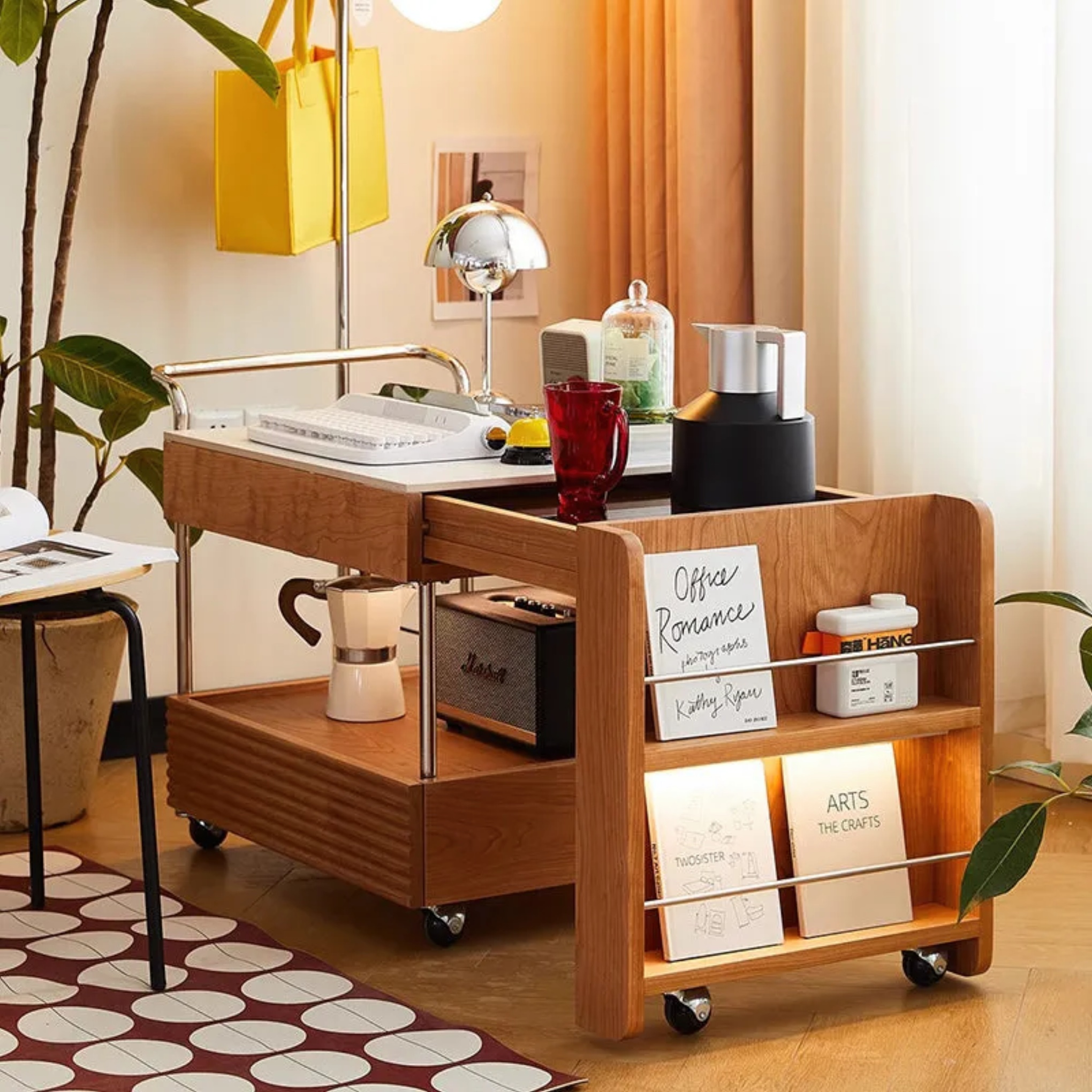 Japanese Solid Wood 2-Tier End Table