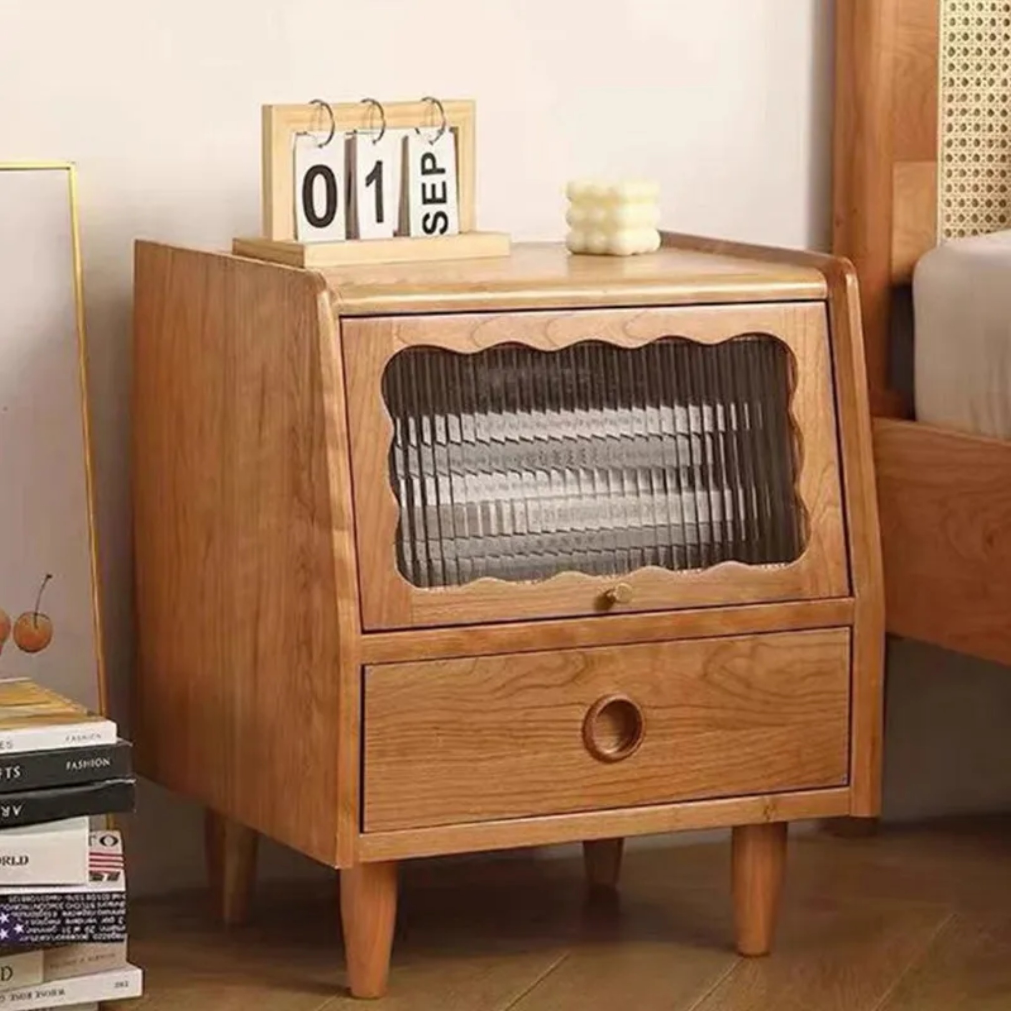 Wood glass wood 1-drawer solid nightstands - traditional