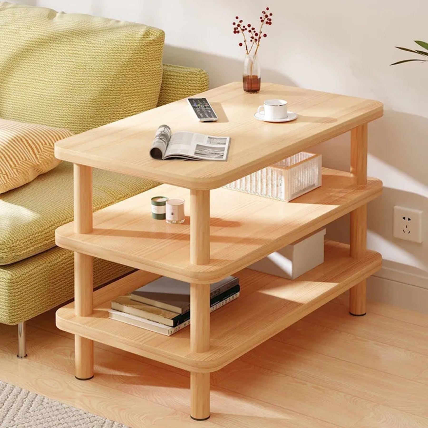 White wood rectangular 3-tier end & side tables - traditional — 2-Tier