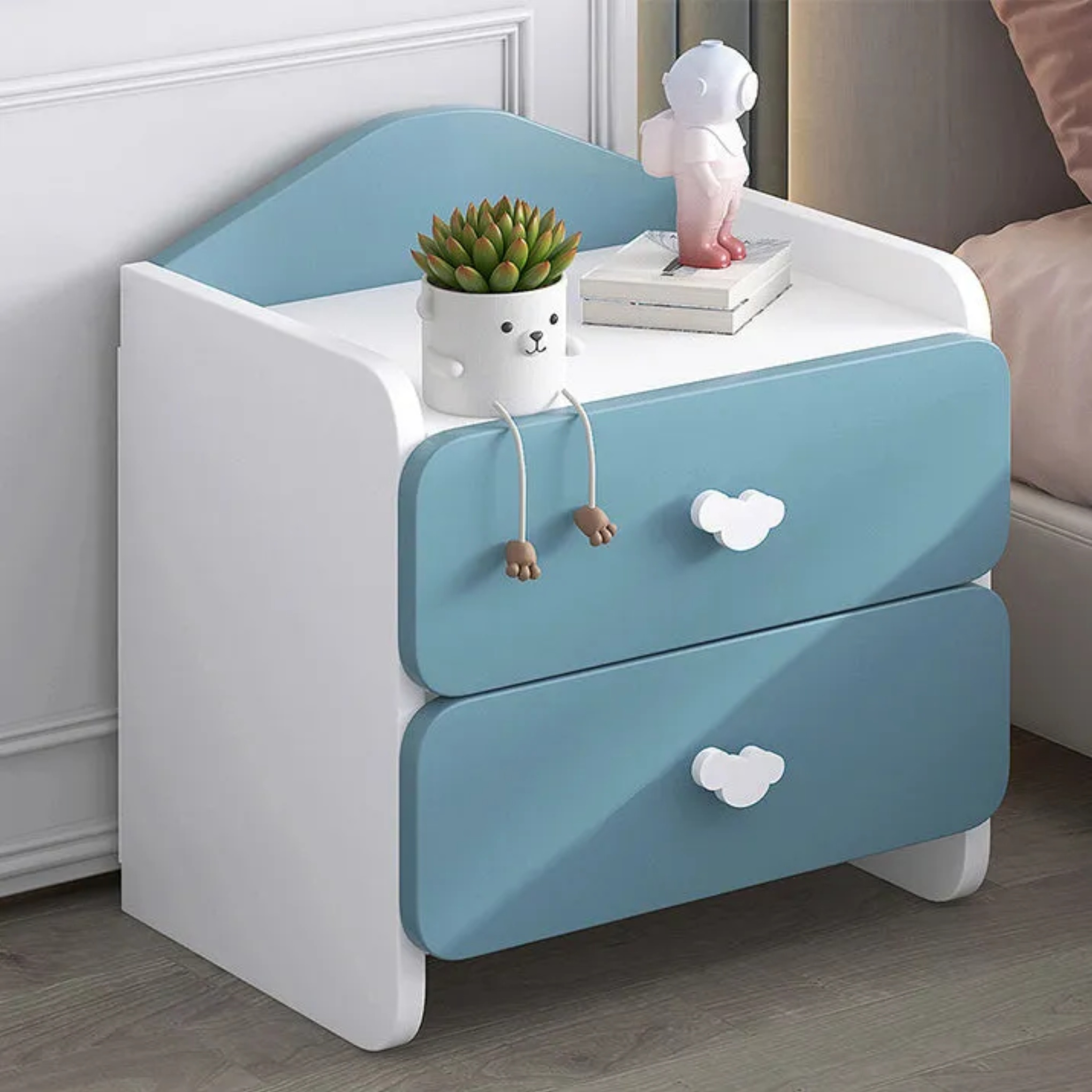 Lighom minimalist 2-drawer handle blue nightstands — 1 Drawer & 1 Cabinet / Pink