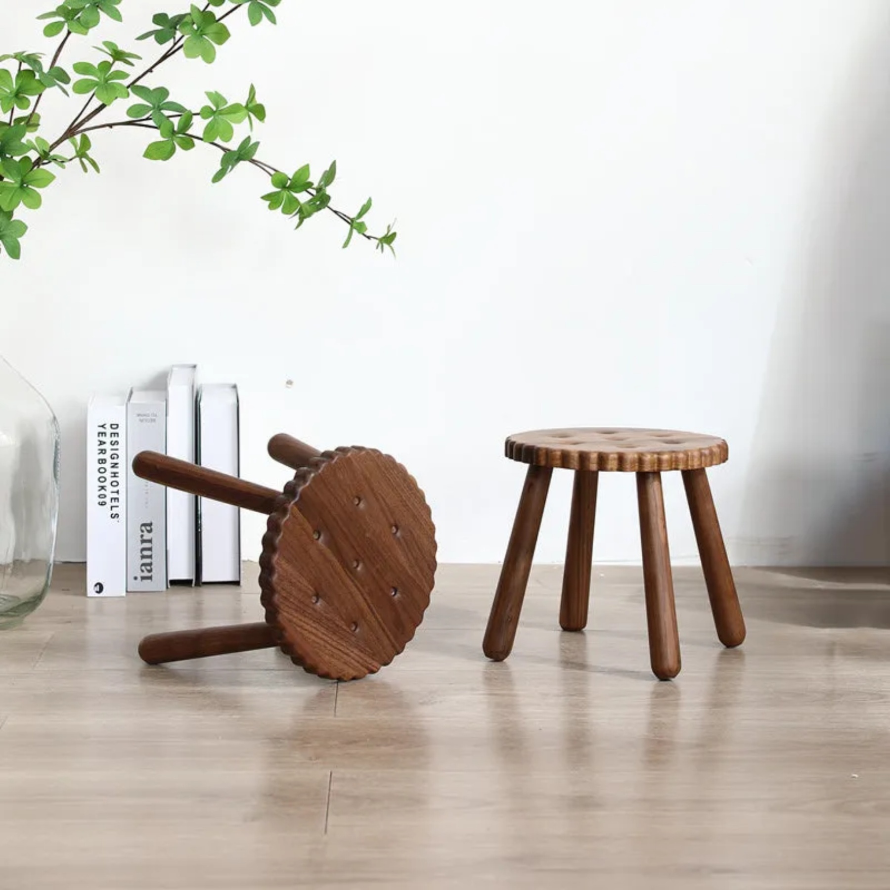 Lighom creative round cookie walnut footstools
