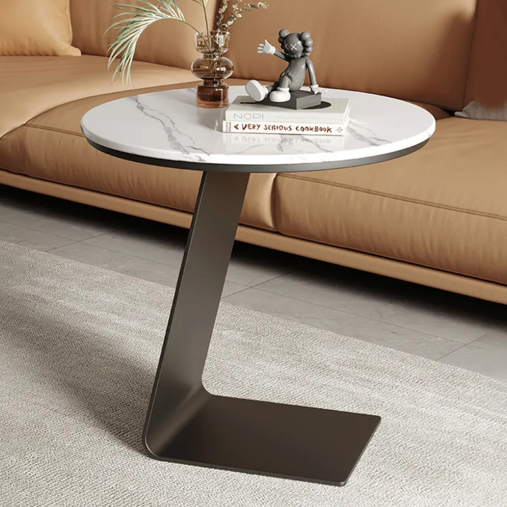Natural steel l-shape end & side tables - creative — 19.69" H x 15.75" Dia x 19.69" L / White