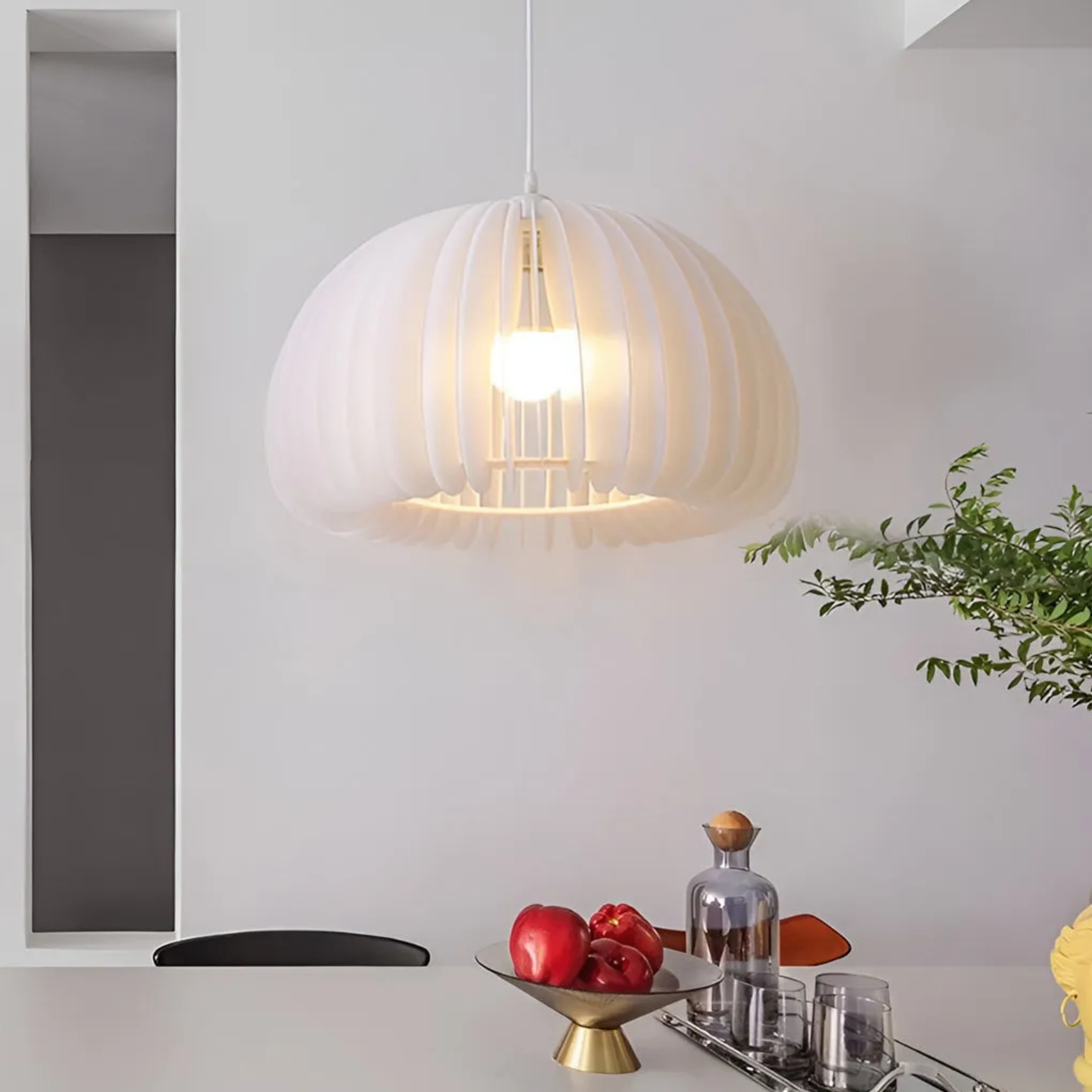 Modern lantern white pendant lighting in synthetic — 9" H x 13" Dia
