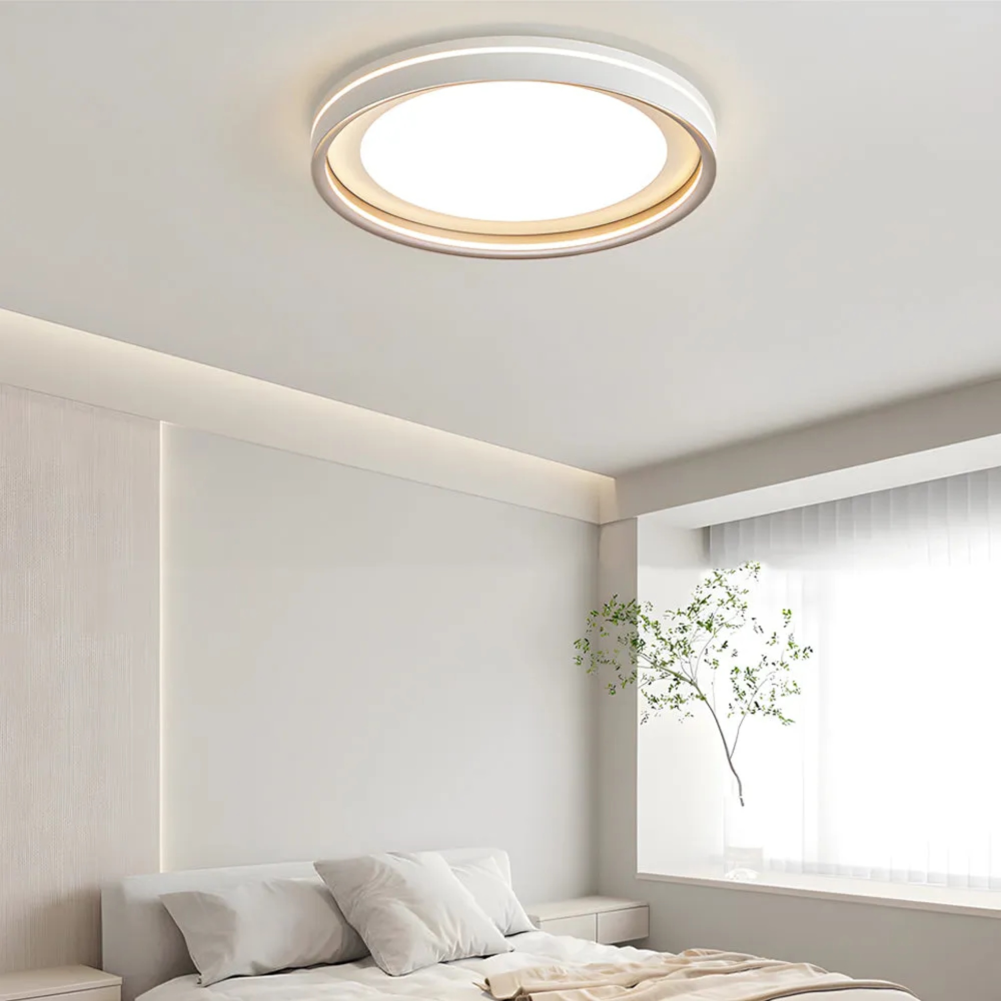 Modern ring layered black metal flush mount lighting, Lighom — 15.7" / White