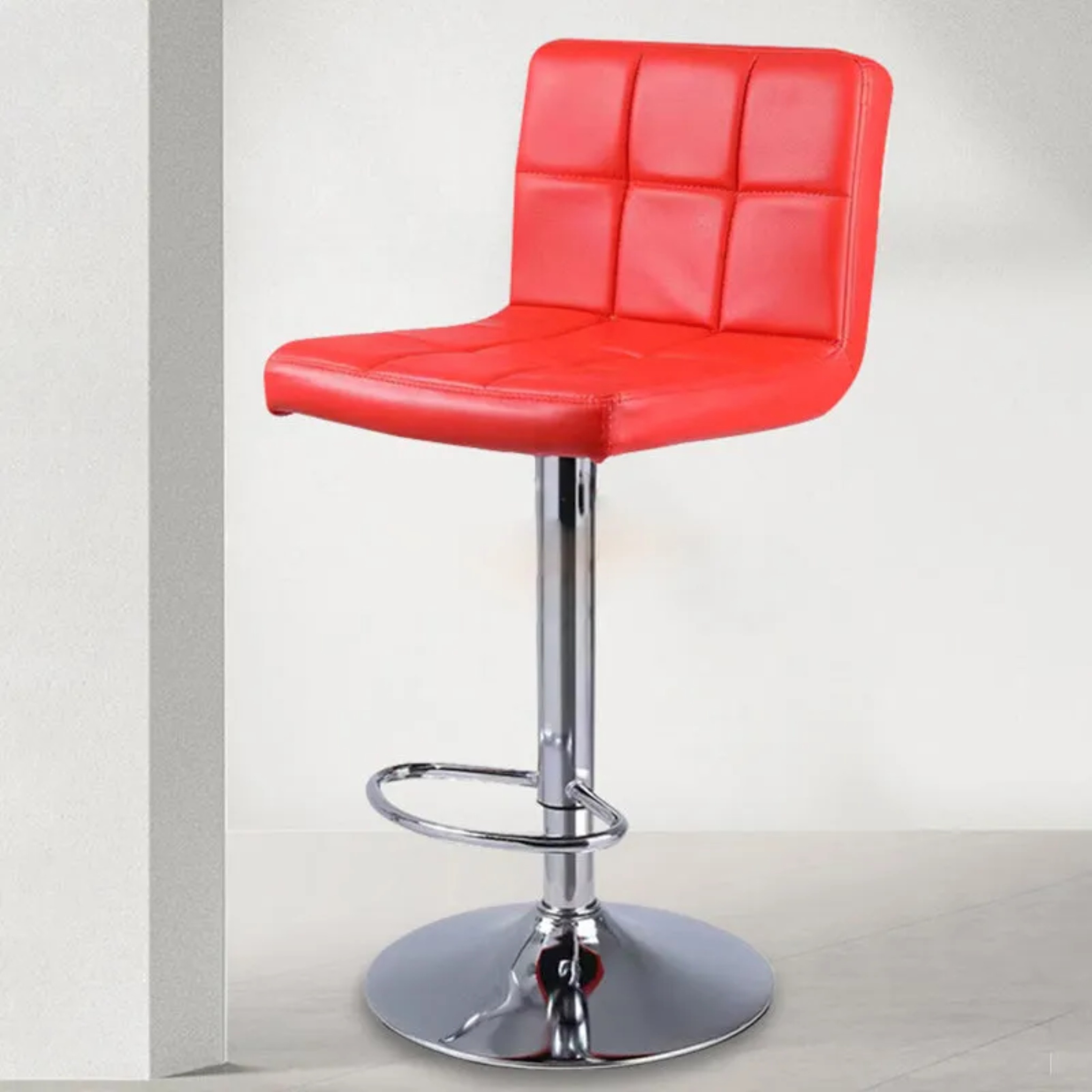 Red leather metal bar & counter stools - minimalist